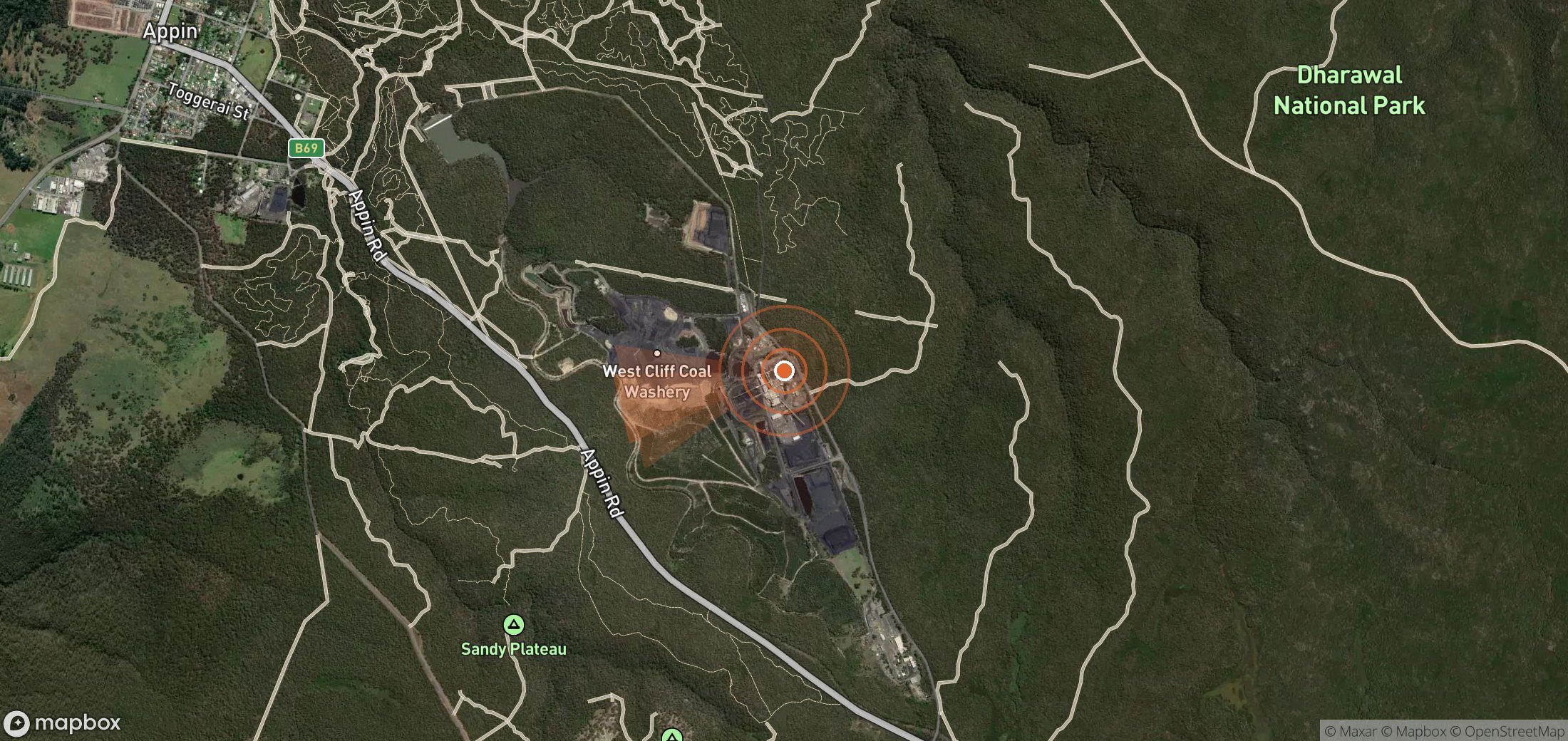 Satellite map of methane plume locations in Australia