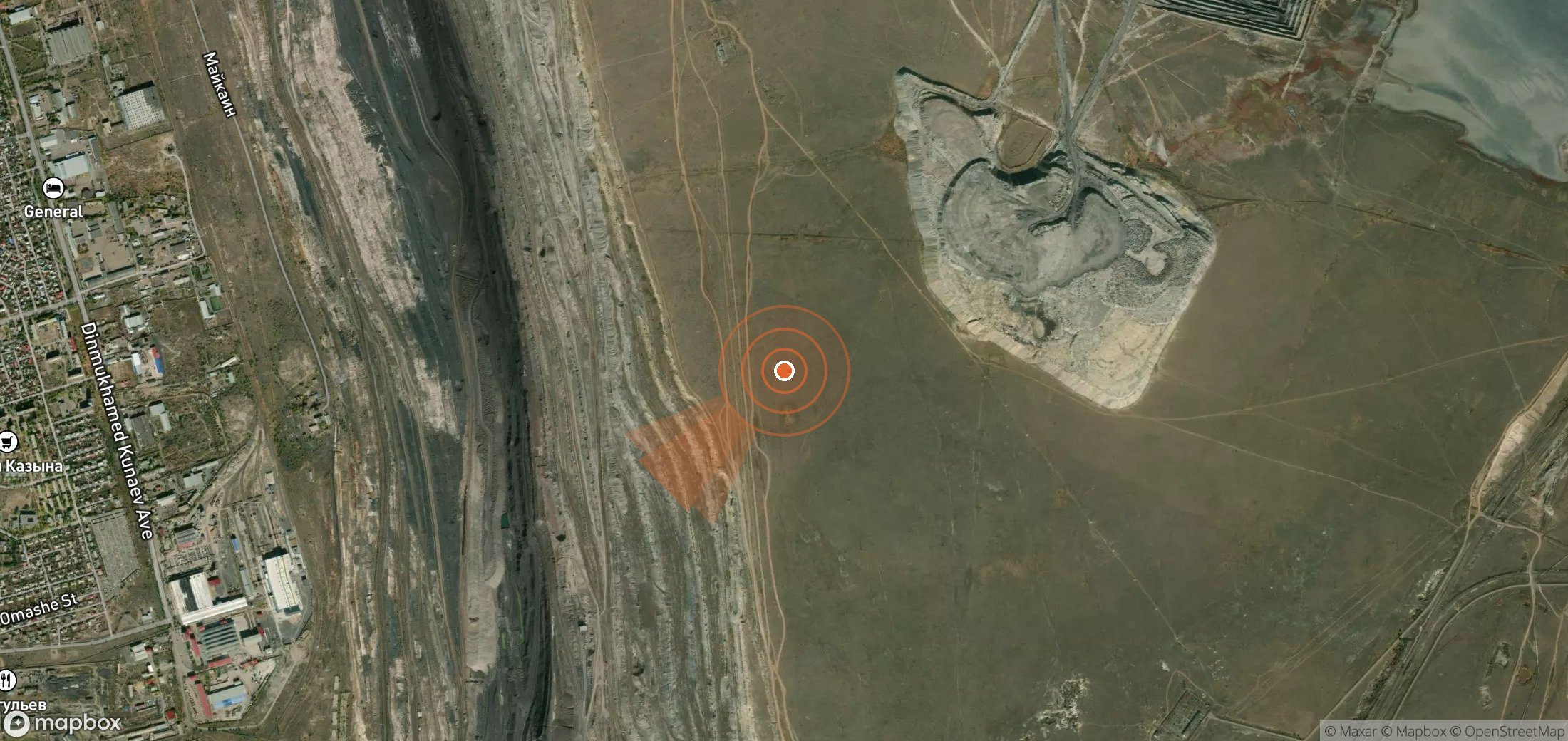 Satellite map of methane plume locations in Kazakhstan