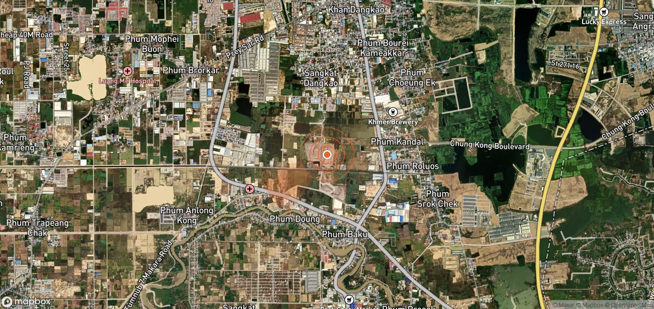 Mapa satelital de plumas de metano en Camboya
