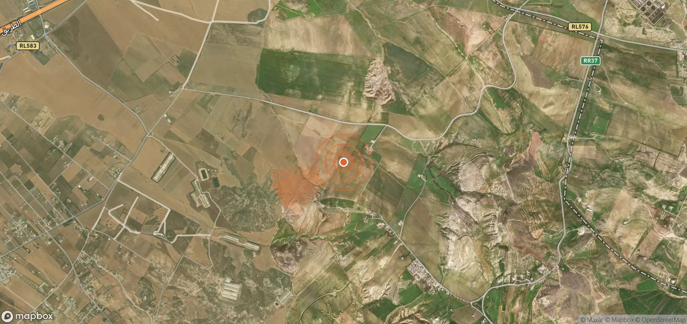 Mapa satelital de plumas de metano en Túnez