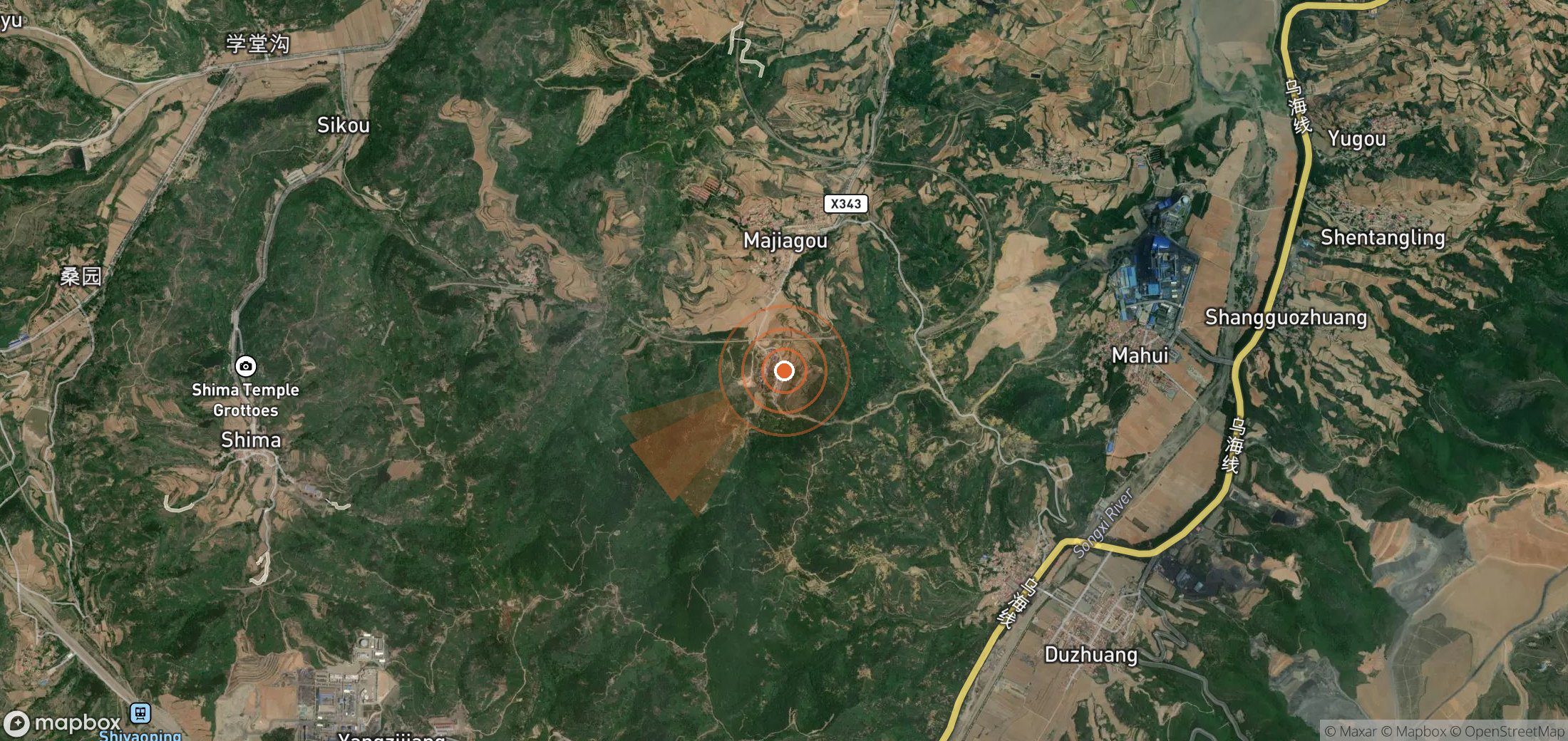 Satellite map of methane plume locations in China