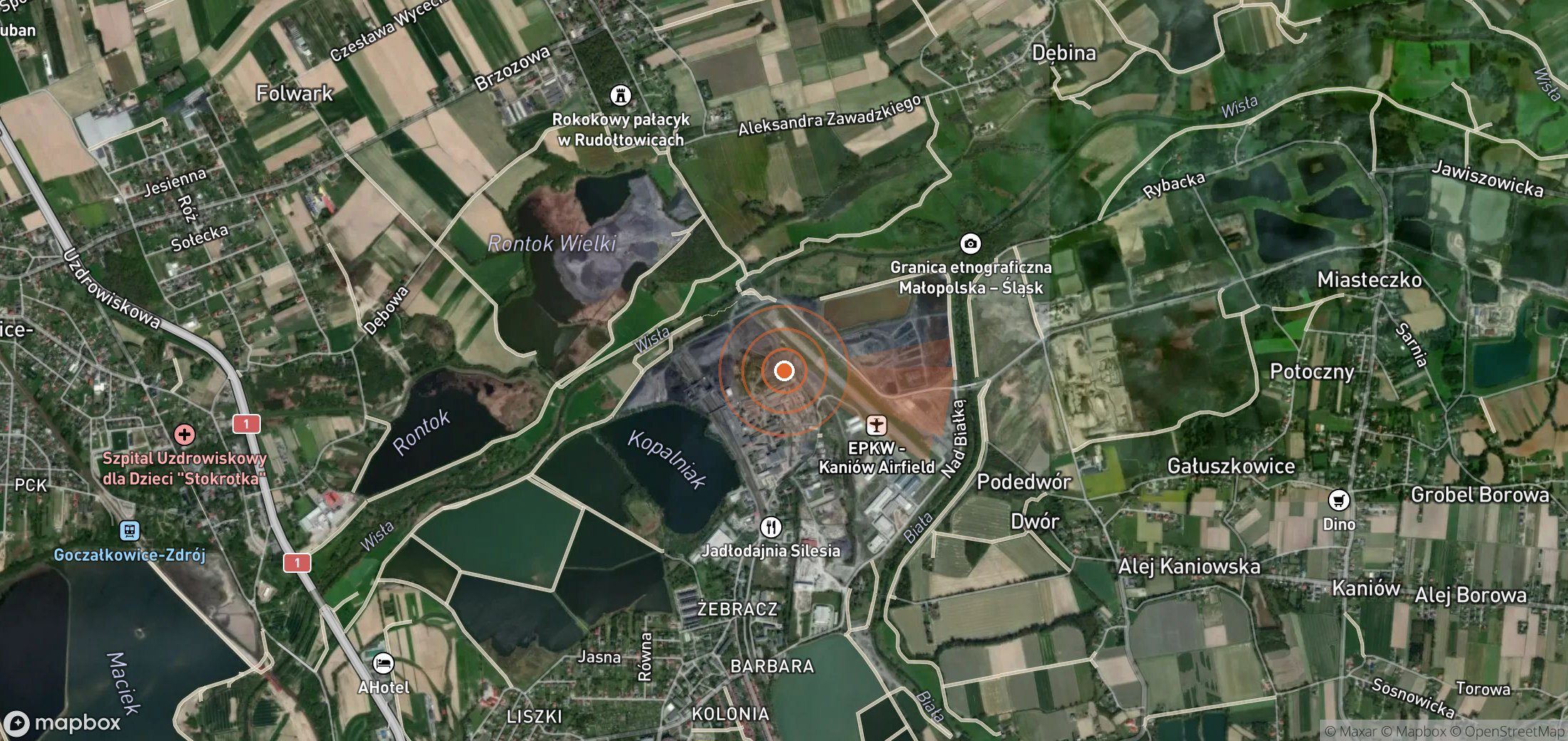 Satellite map of methane plume locations in Poland