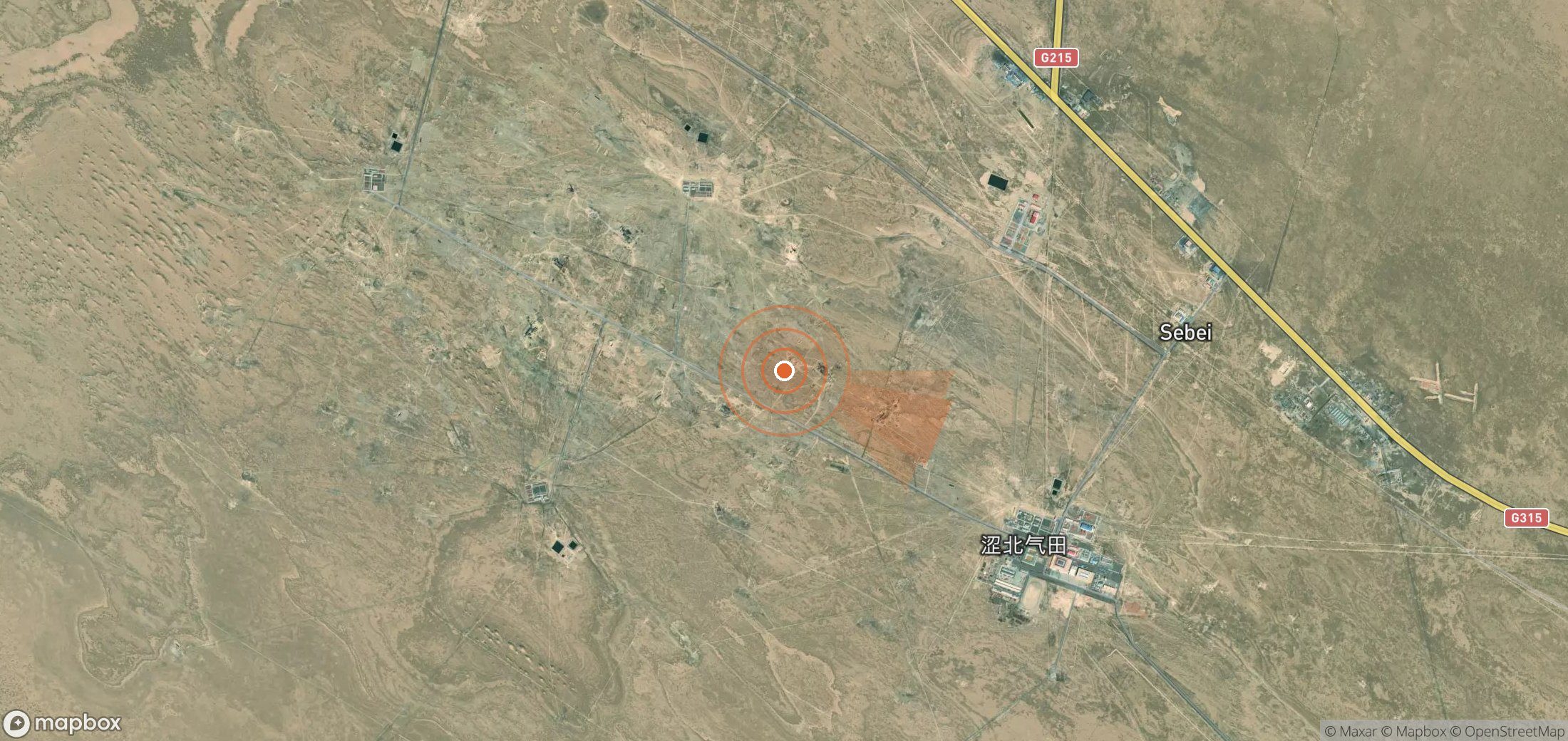Satellite map of methane plume locations in China