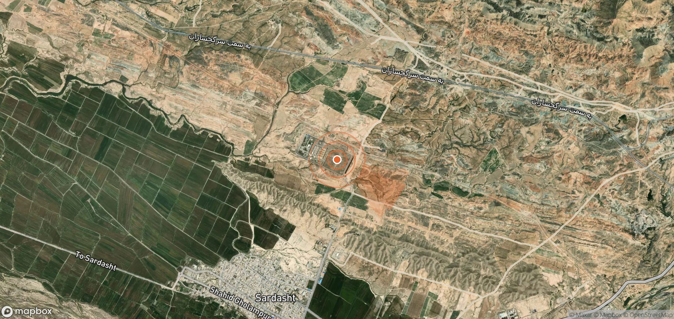 Mapa satelital de plumas de metano en Irán