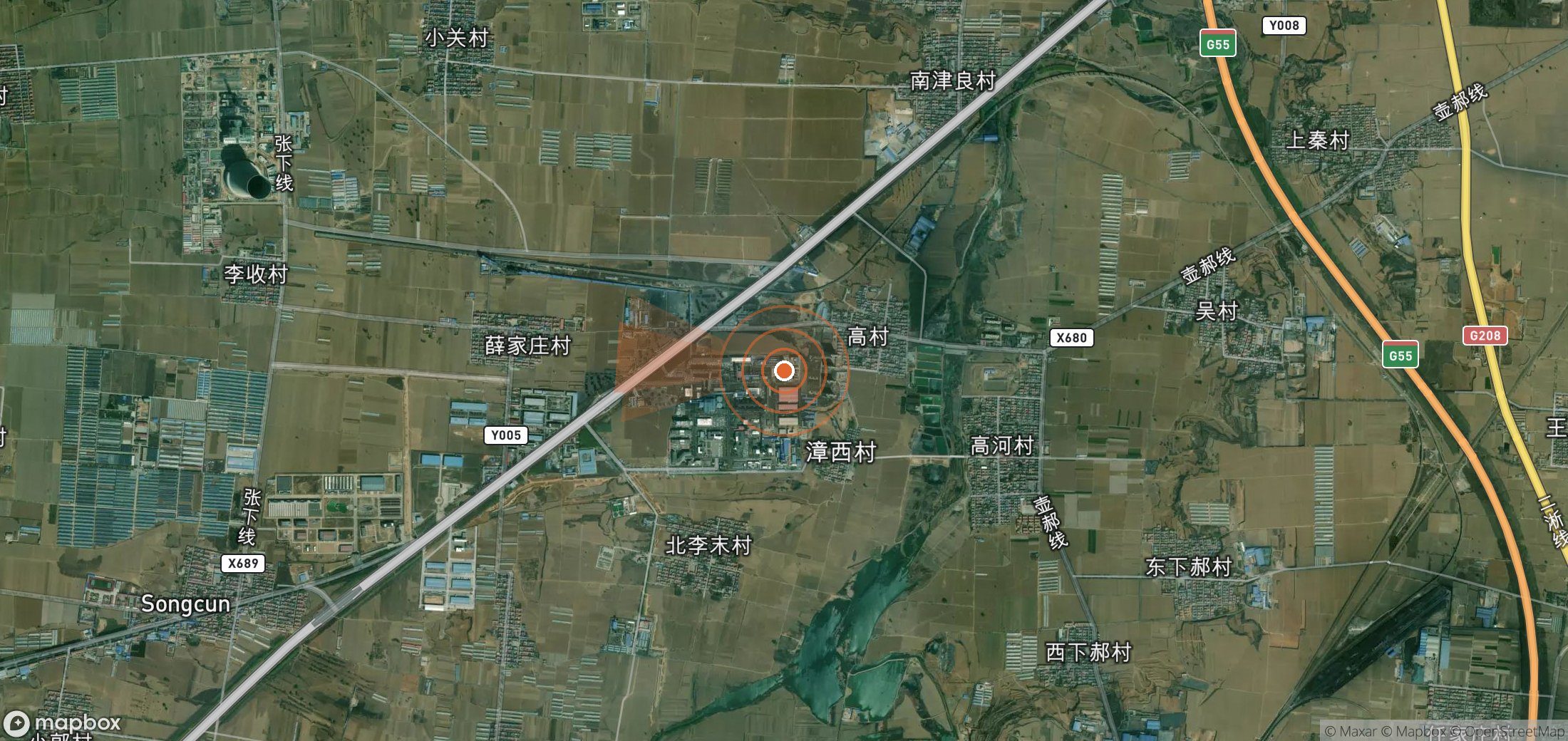 Satellite map of methane plume locations in China