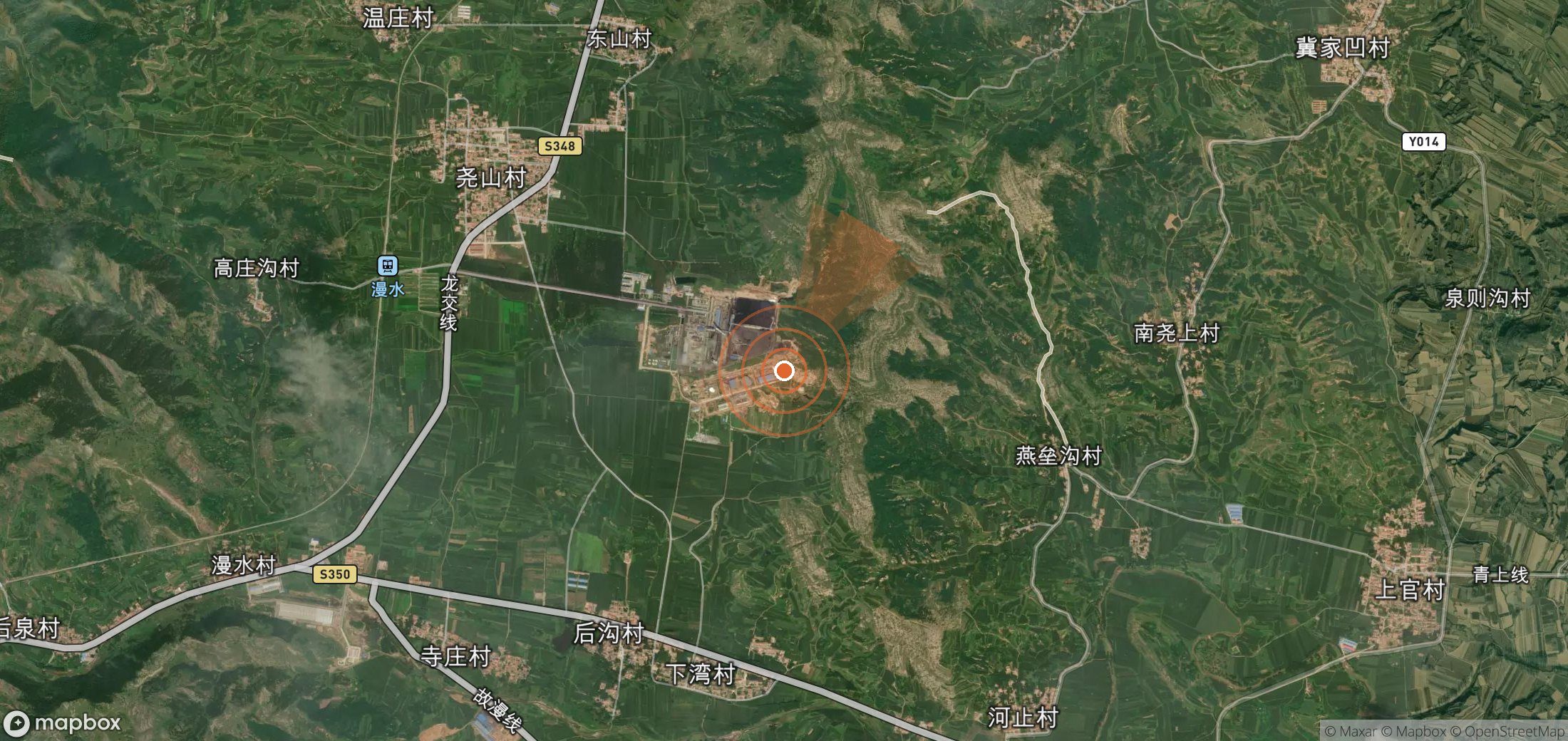 Mapa satelital de plumas de metano en China