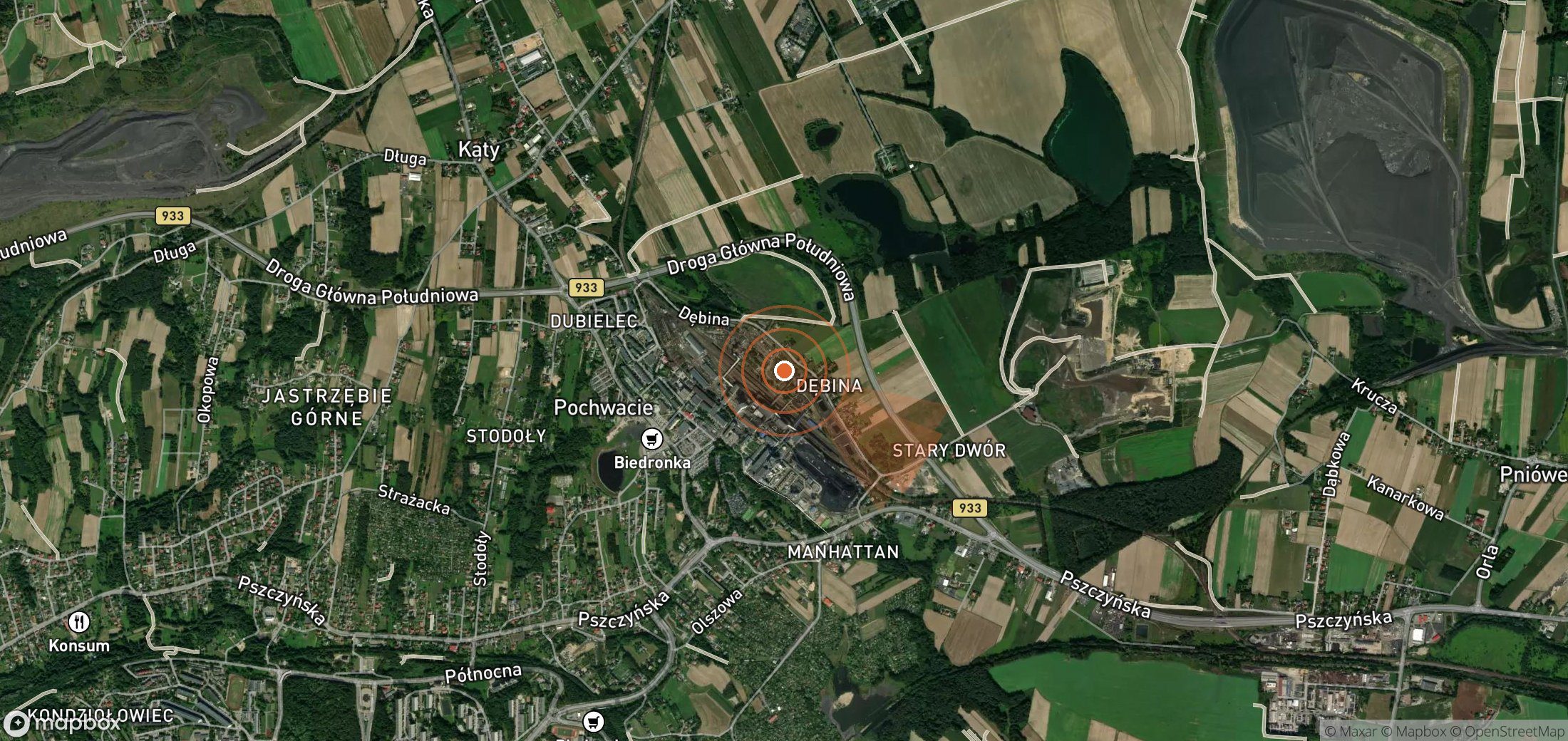Satellite map of methane plume locations in Poland