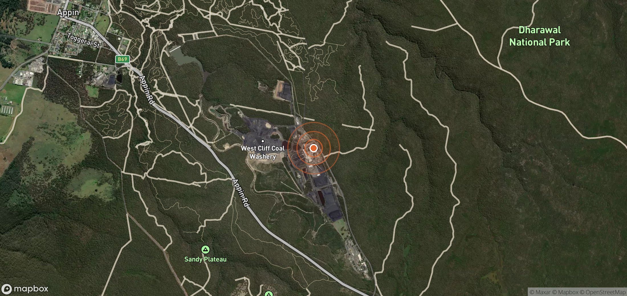 Satellite map of methane plume locations in Australia
