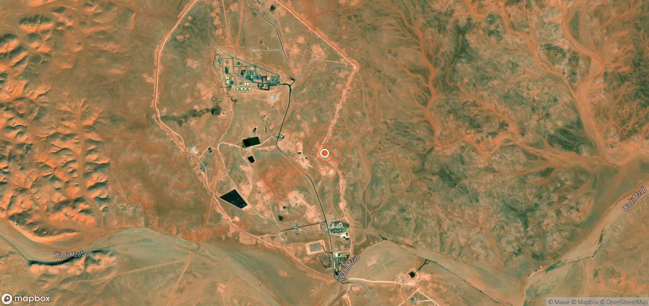Mapa satelital de plumas de metano en Argelia