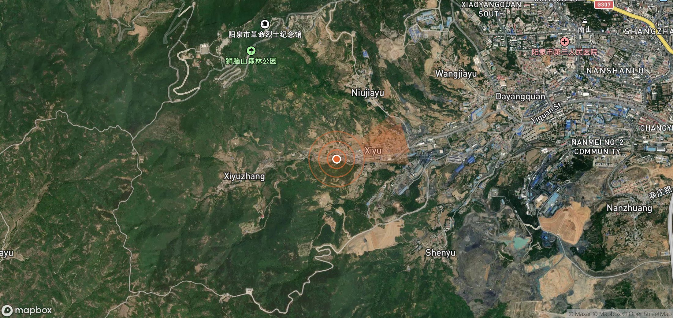 Satellite map of methane plume locations in China