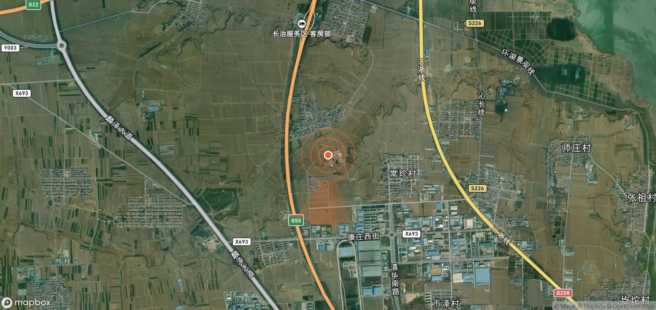 Mapa satelital de plumas de metano en China