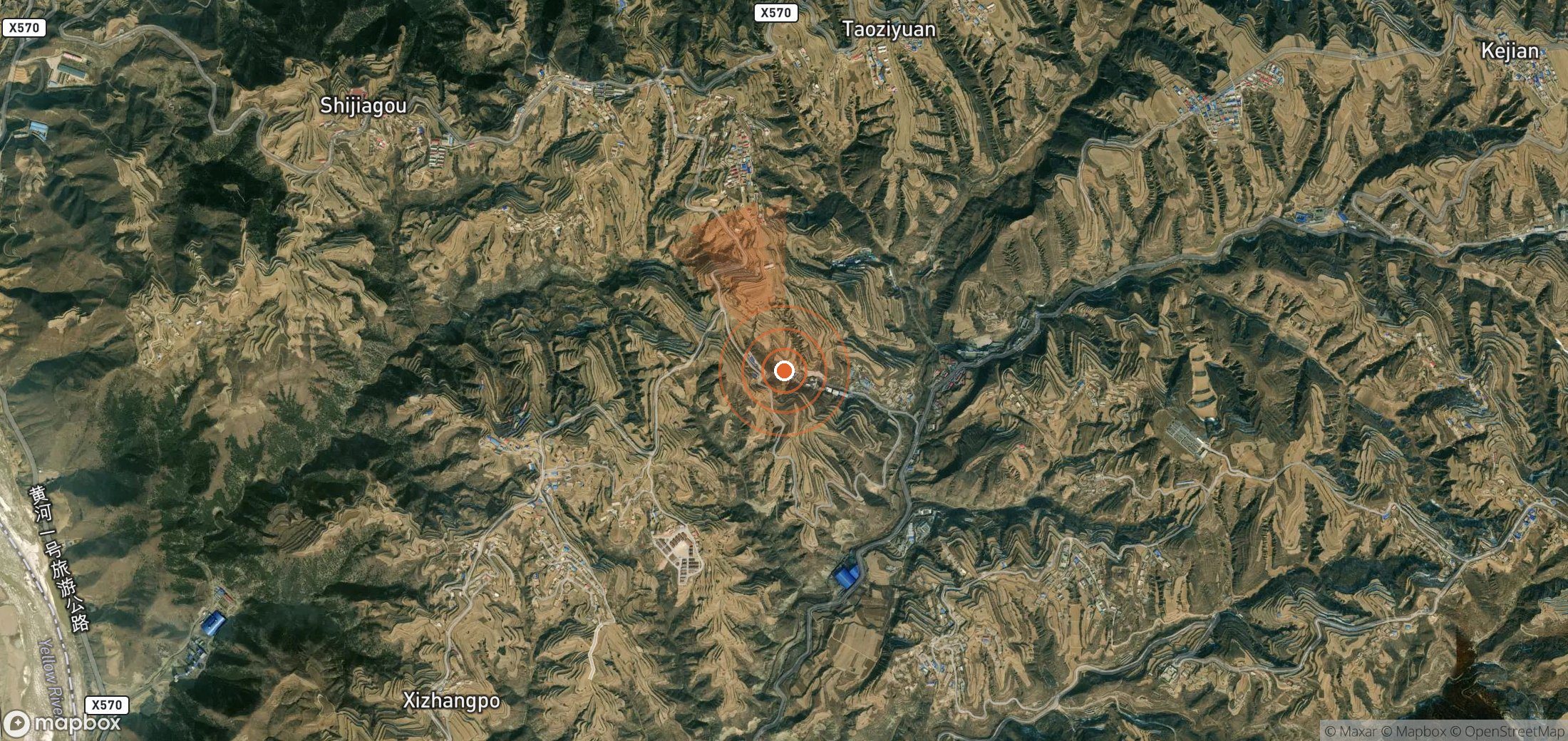 Satellite map of methane plume locations in China