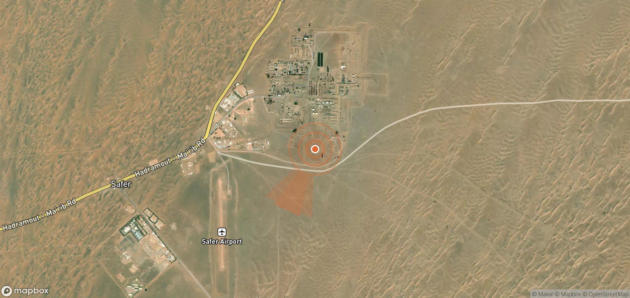 Satellite map of methane plume locations in Yemen