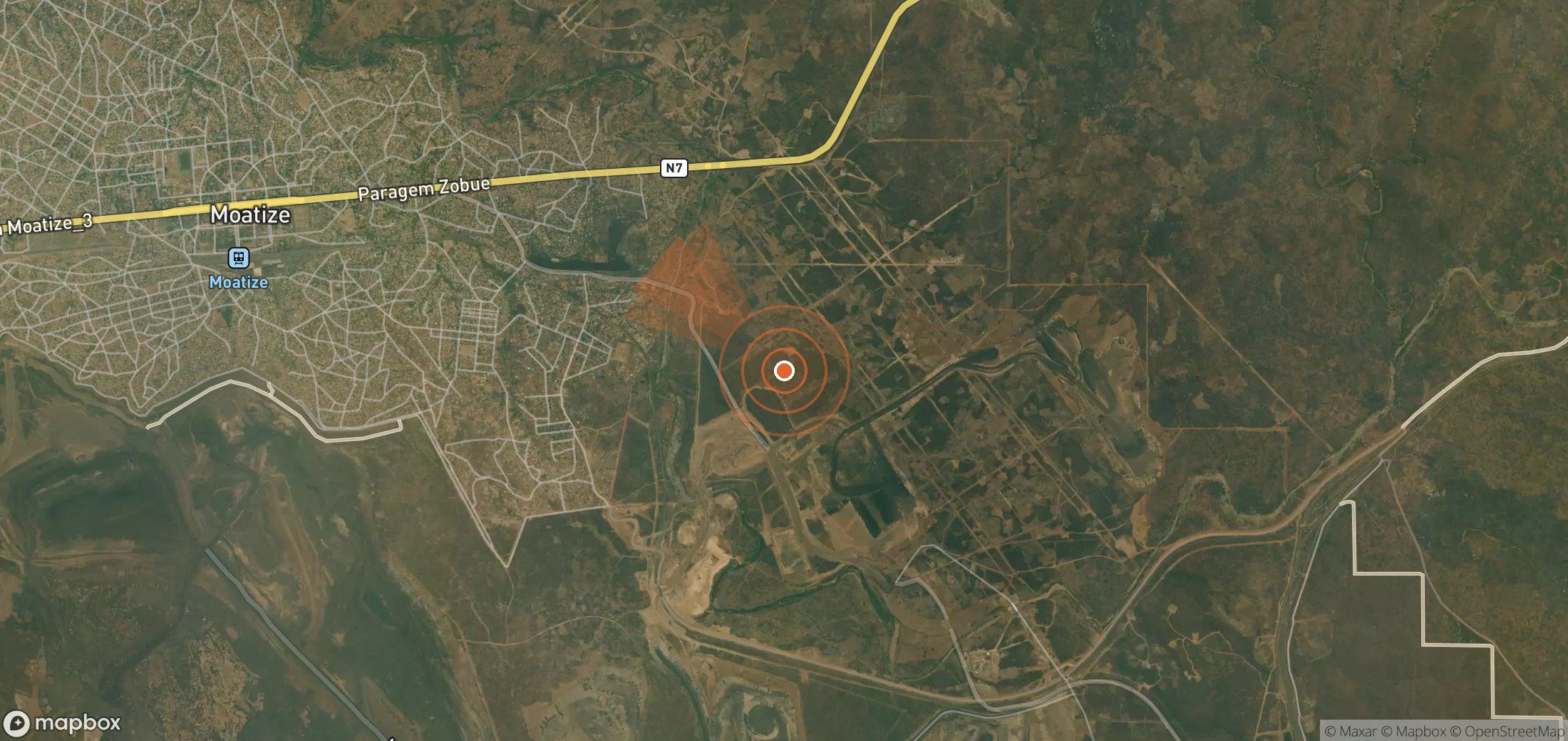 Mapa satelital de plumas de metano en Mozambique