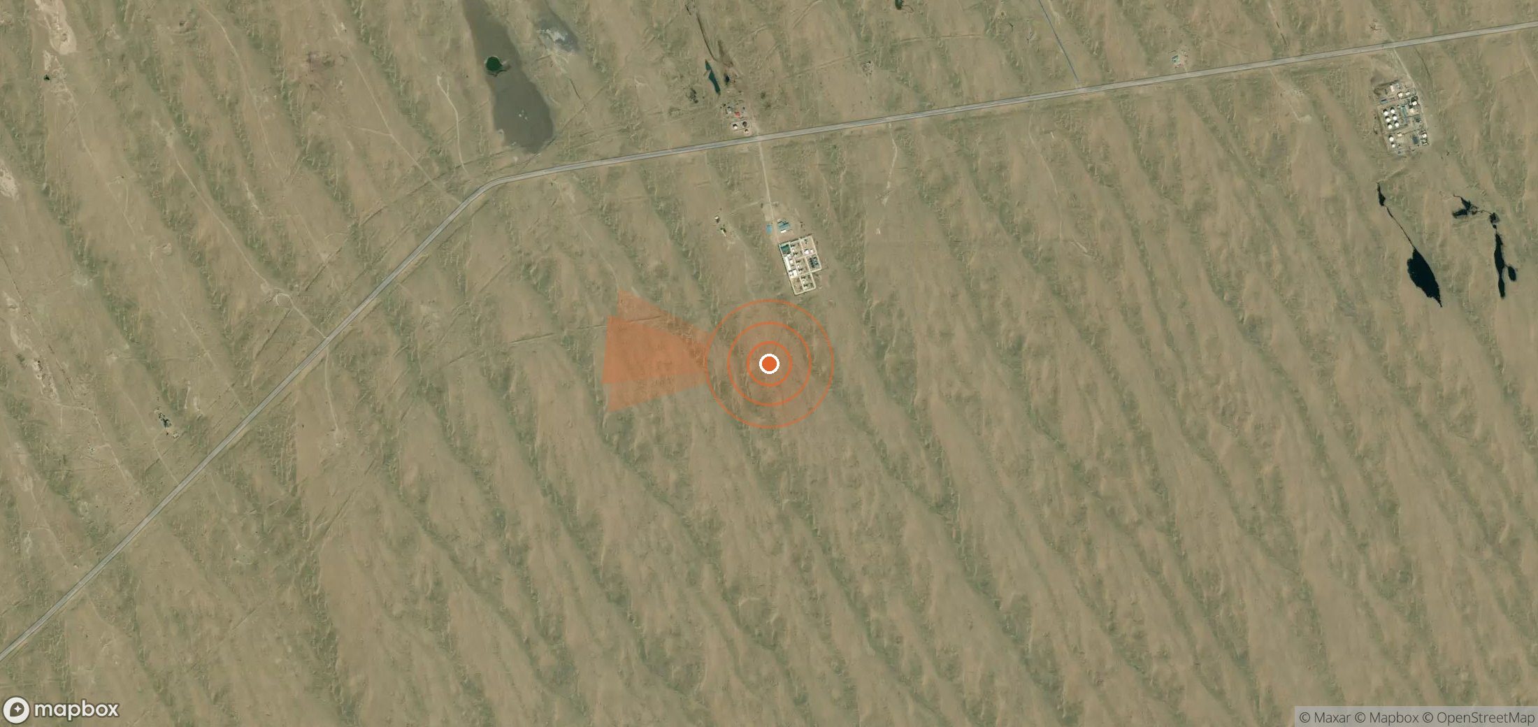 Satellite map of methane plume locations in Turkmenistan