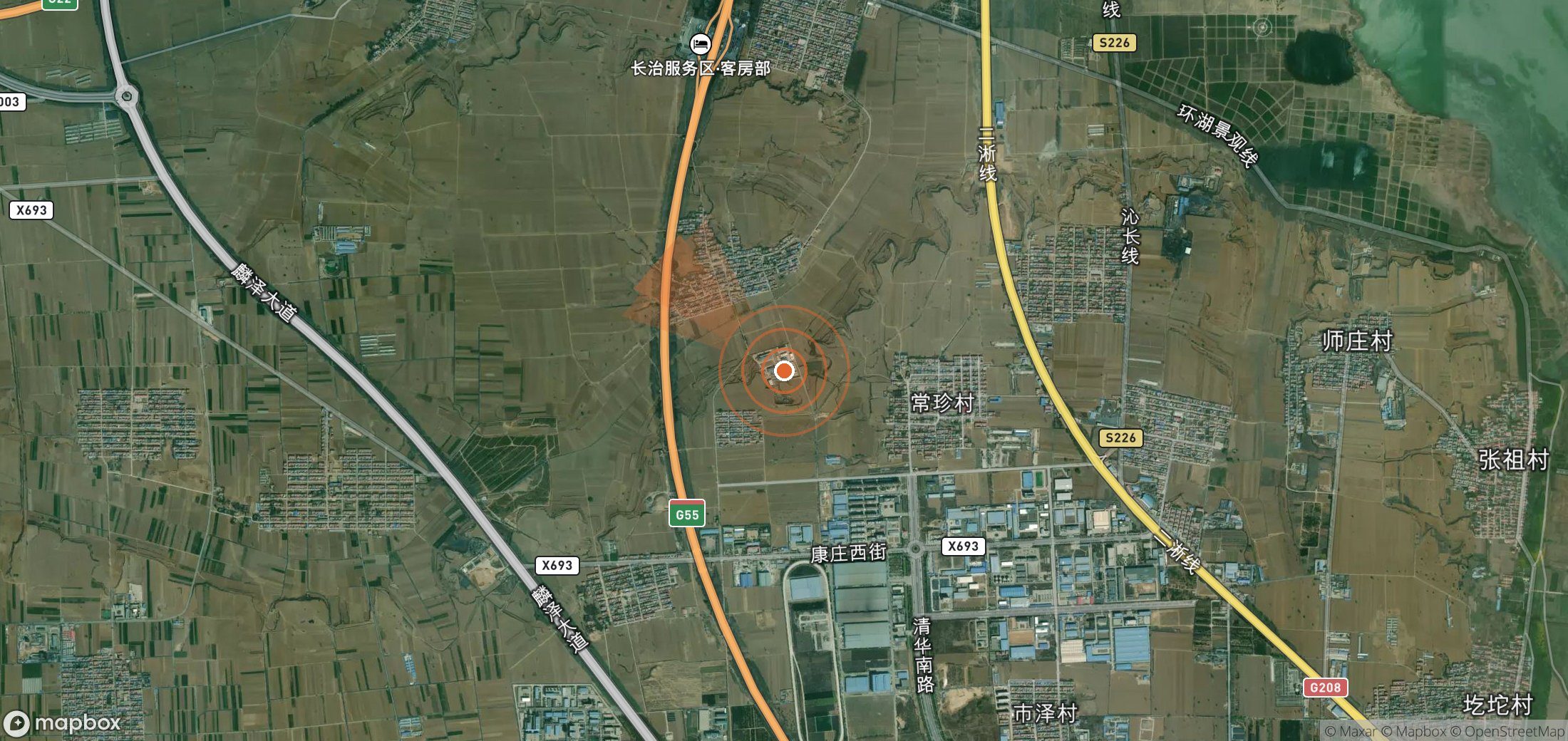Mapa satelital de plumas de metano en China