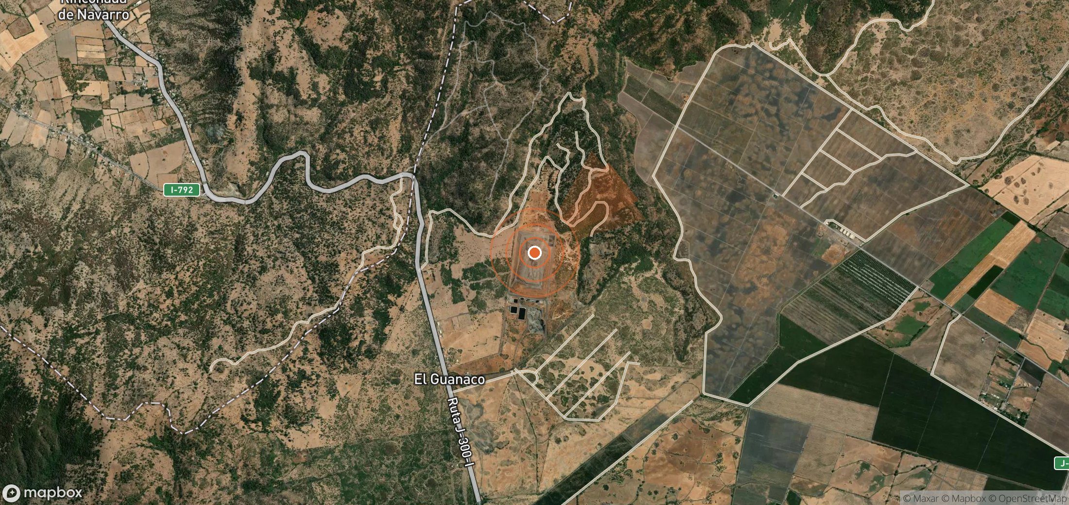 Satellite map of methane plume locations in Chile