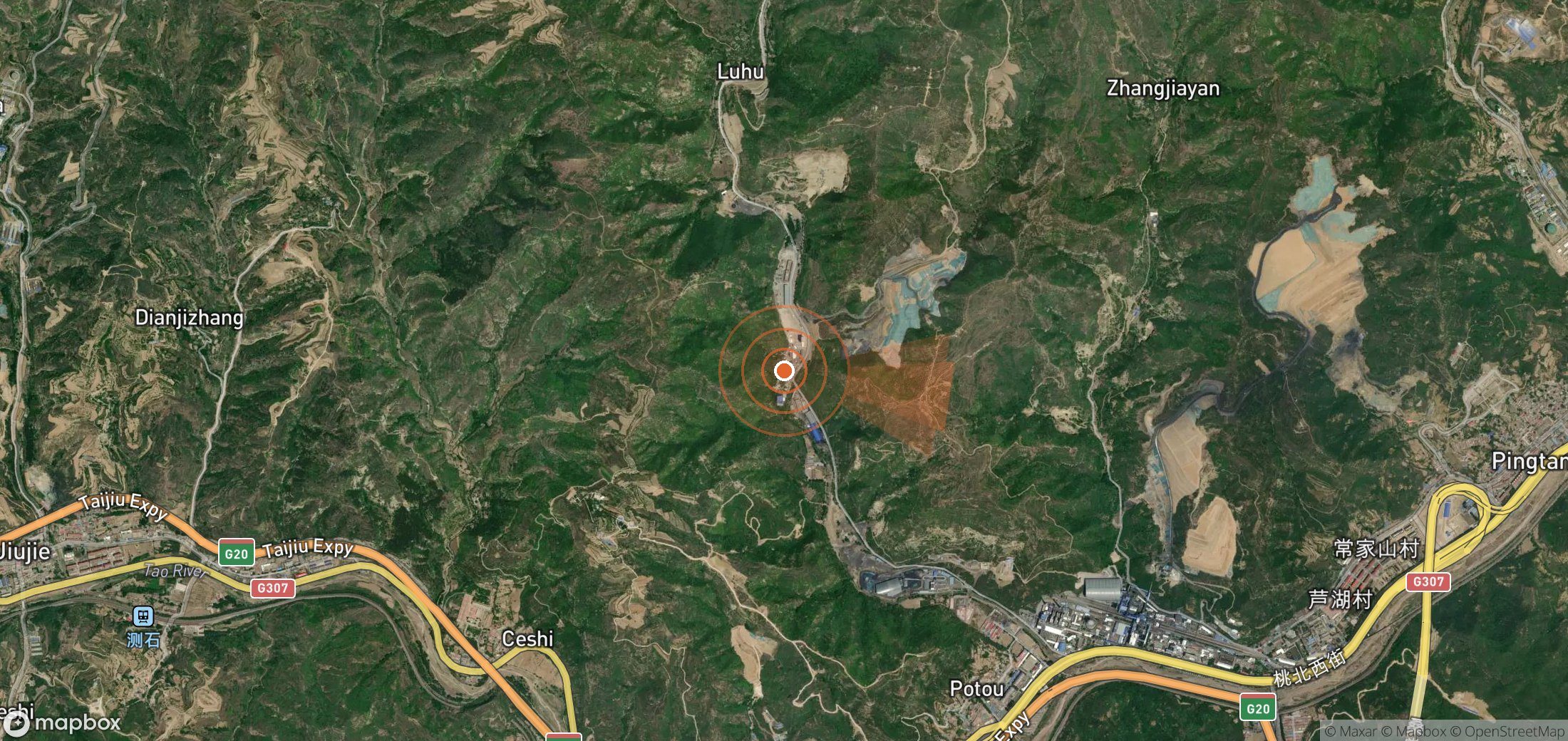 Satellite map of methane plume locations in China