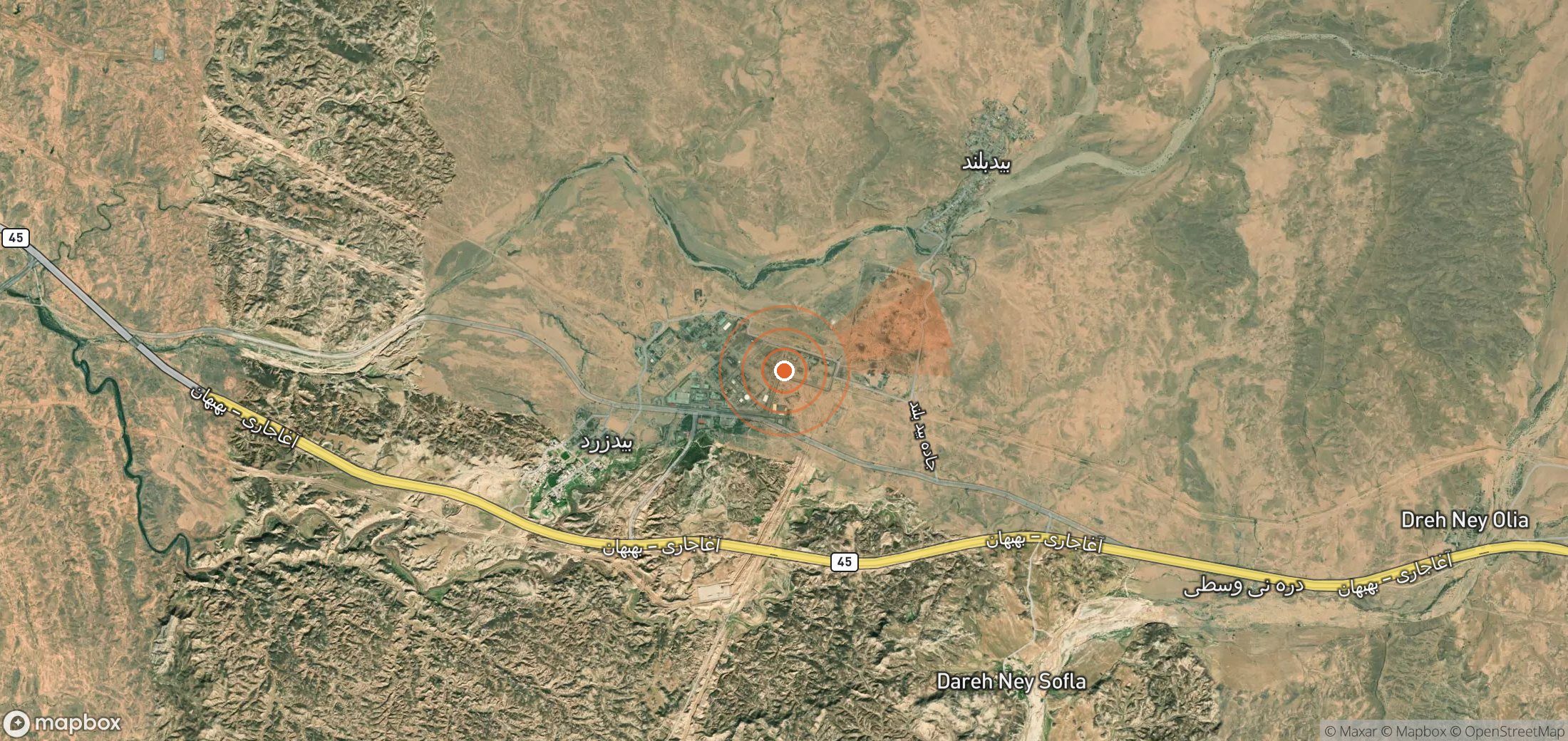Mapa satelital de plumas de metano en Irán