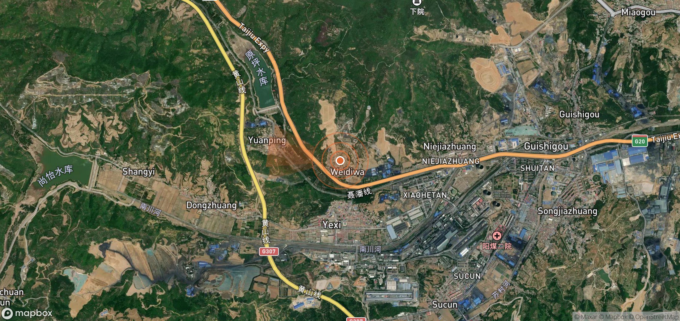 Satellite map of methane plume locations in China