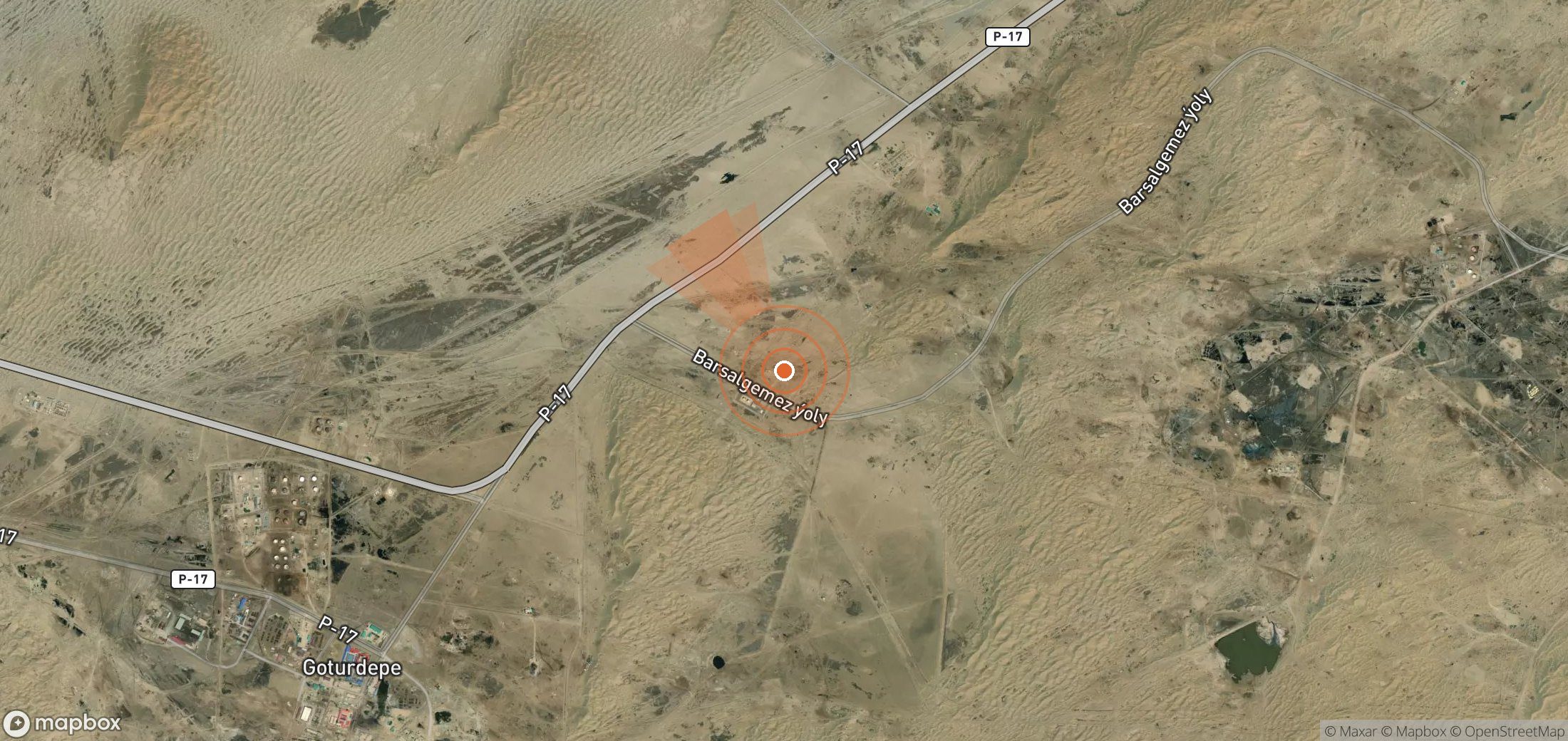 Satellite map of methane plume locations in Turkmenistan