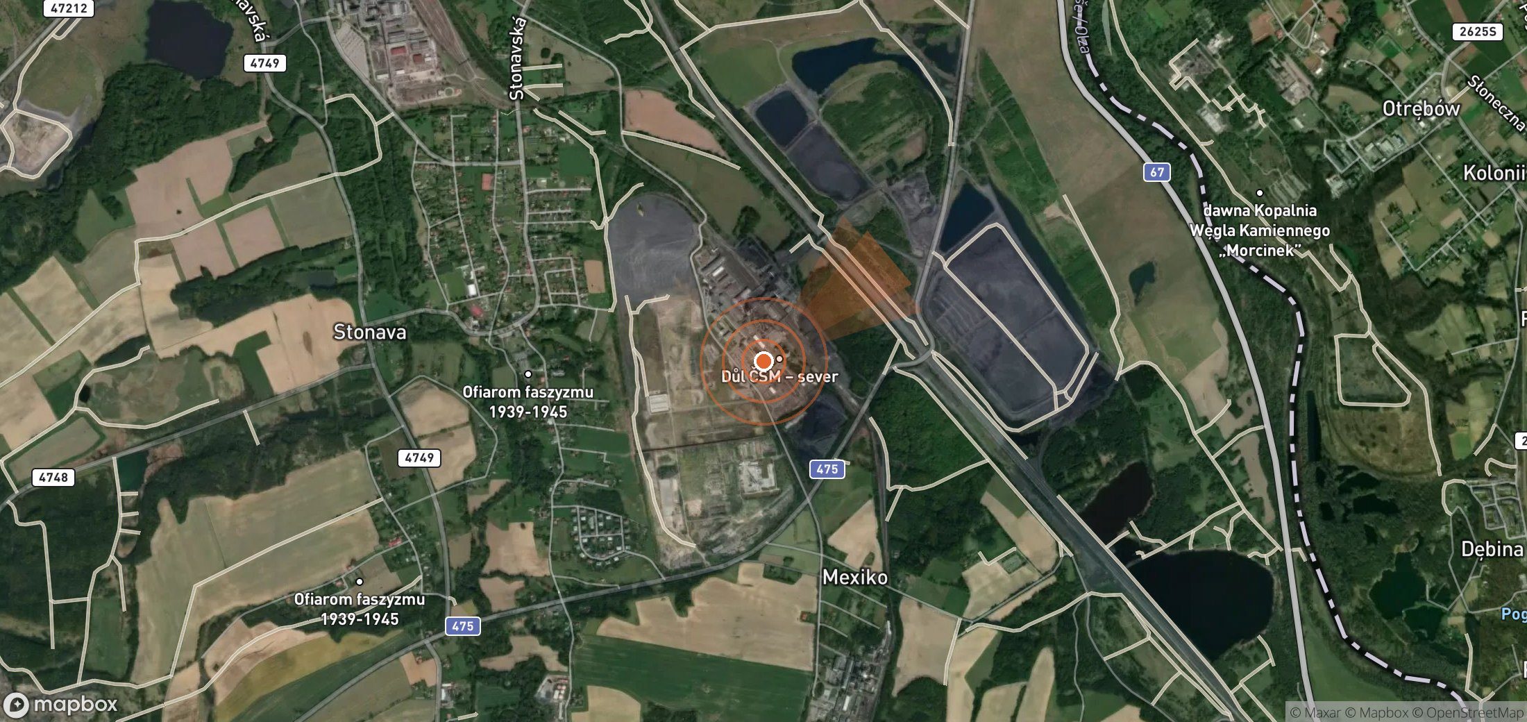 Satellite map of methane plume locations in Czechia