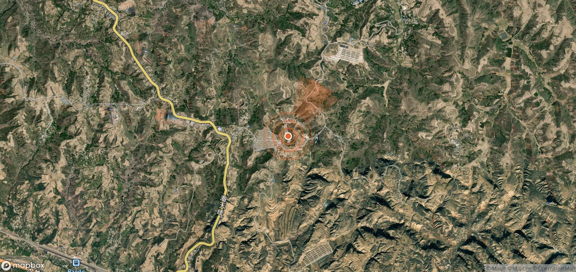 Satellite map of methane plume locations in China