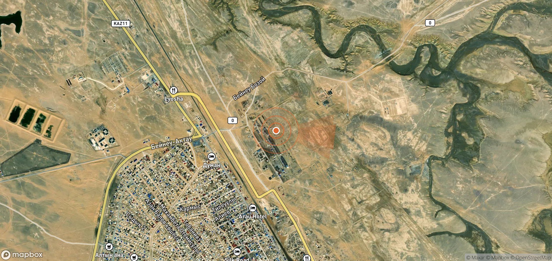 Satellite map of methane plume locations in Kazakhstan