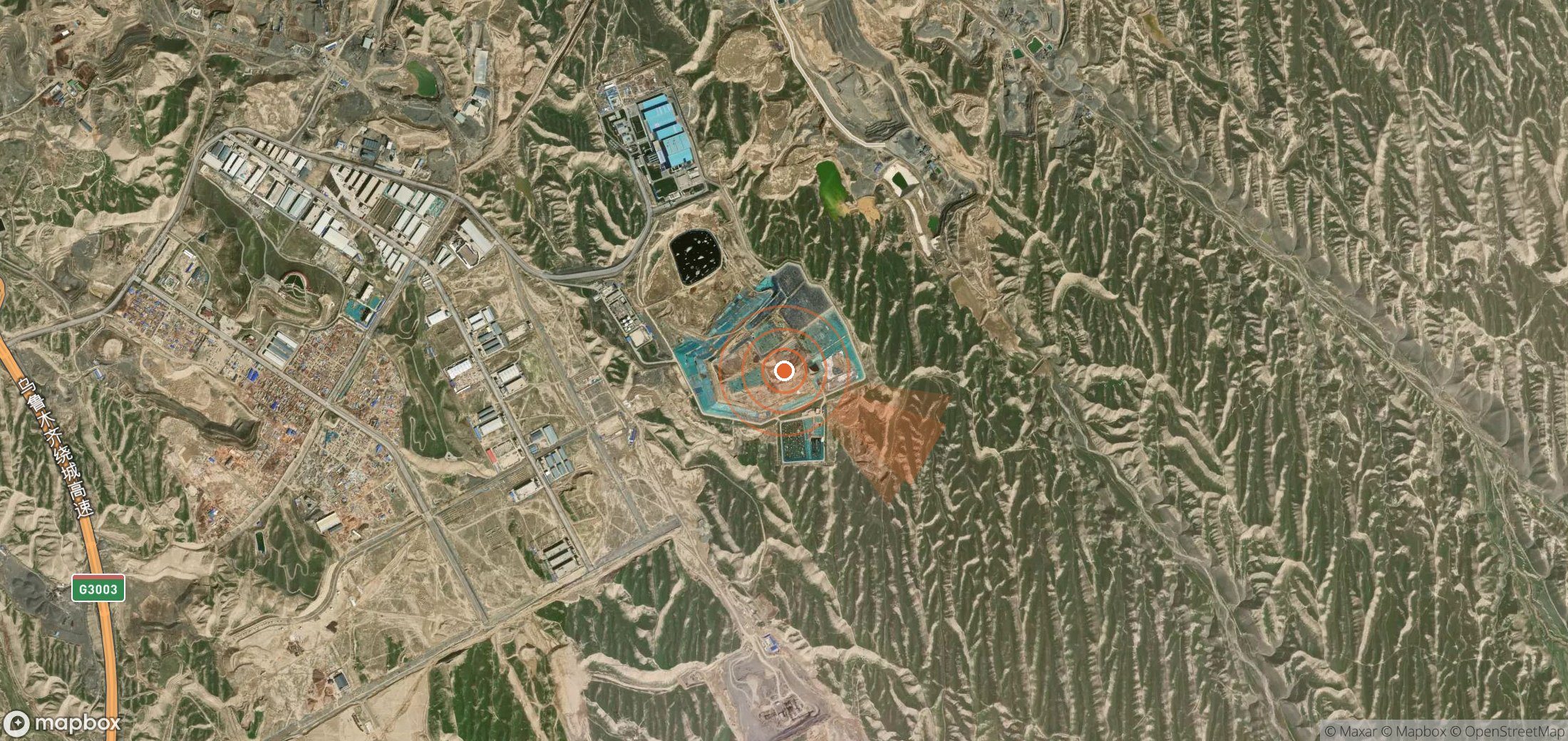 Satellite map of methane plume locations in China