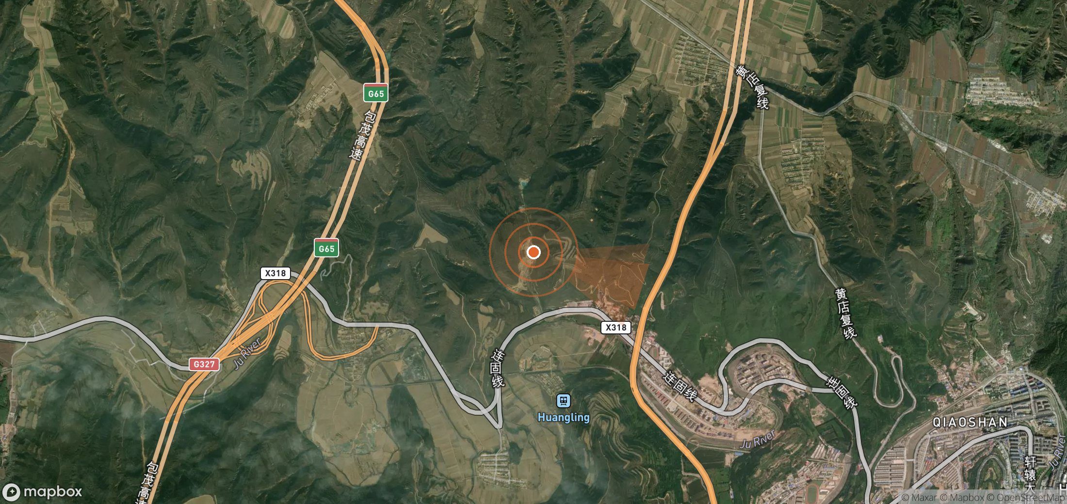 Satellite map of methane plume locations in China