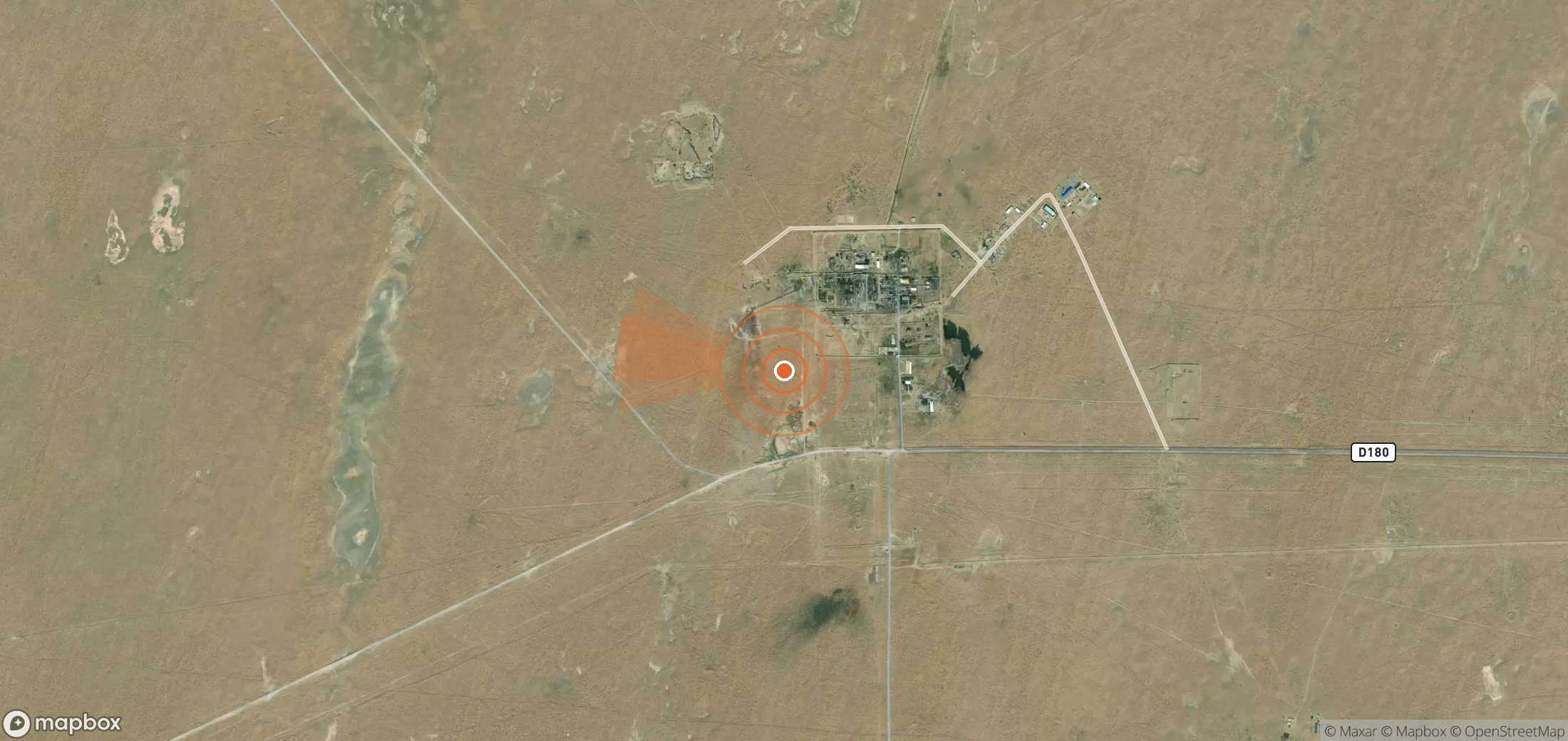 Mapa satelital de plumas de metano en Uzbekistán