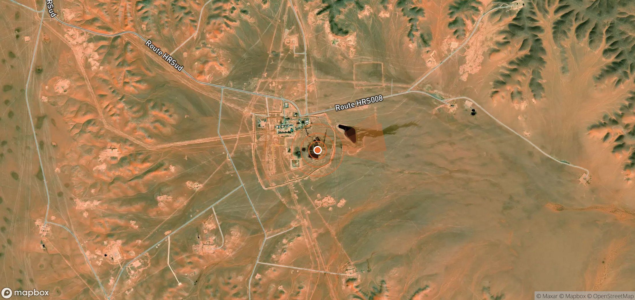 Satellite map of methane plume locations in Algeria
