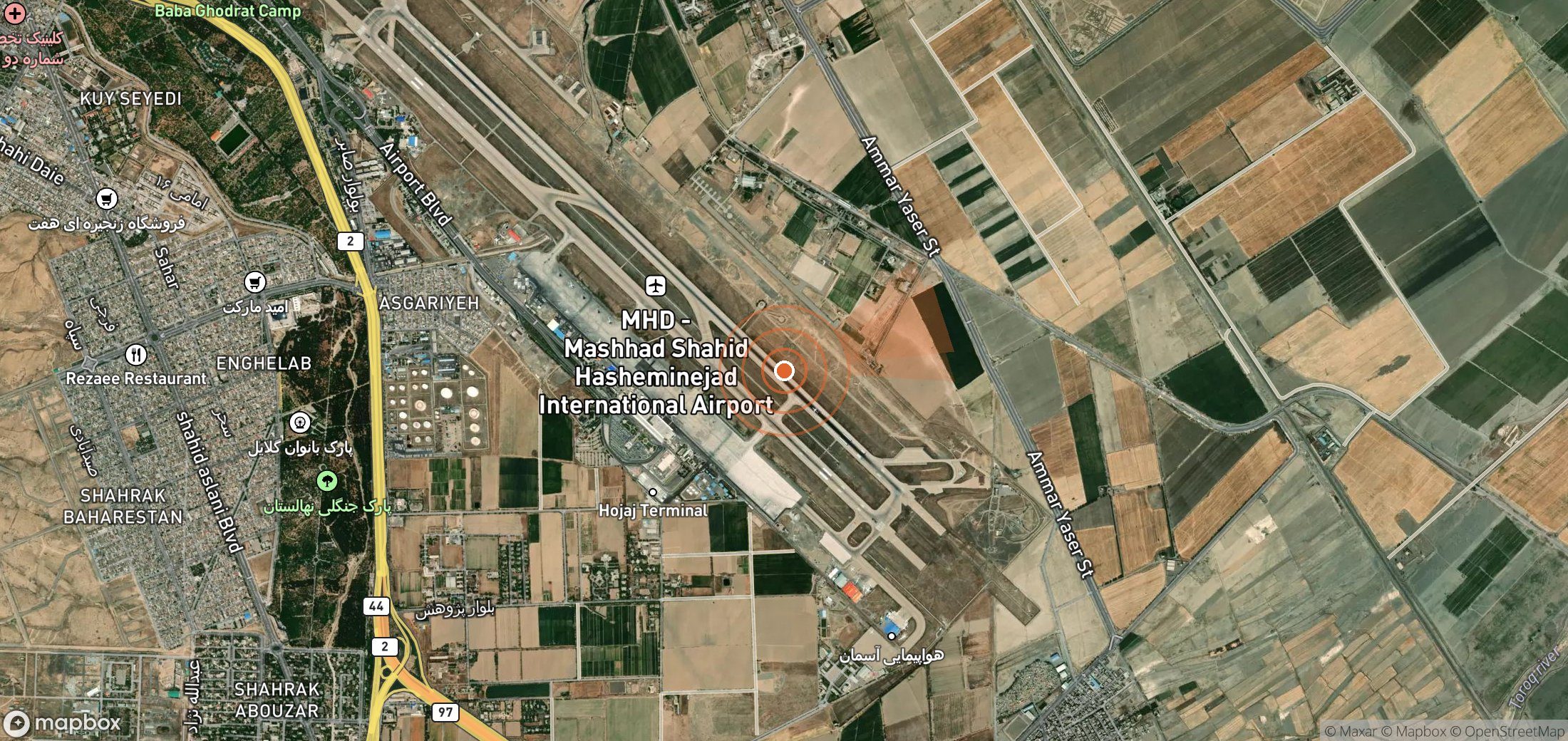 Satellite map of methane plume locations in Iran