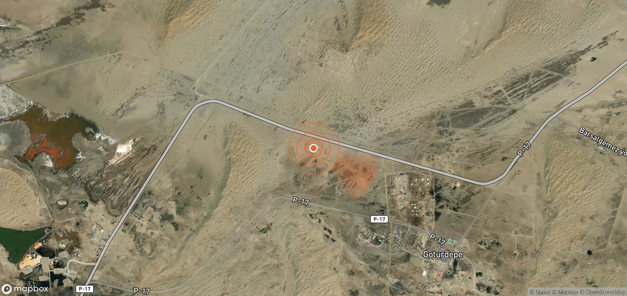 Satellite map of methane plume locations in Turkmenistan