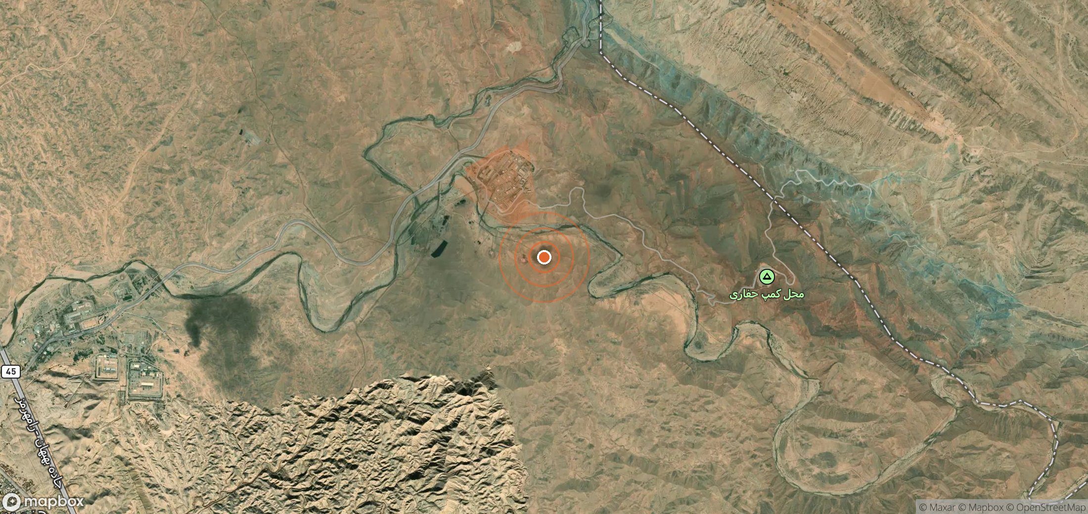 Mapa satelital de plumas de metano en Irán
