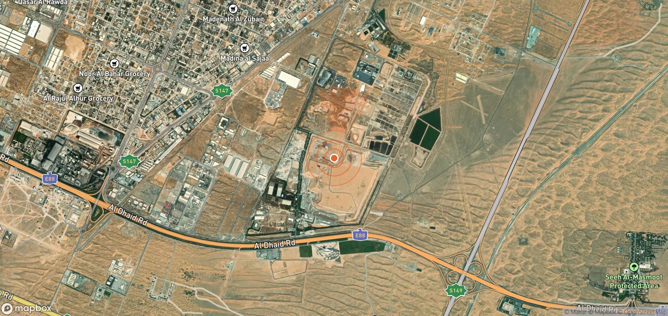 Mapa satelital de plumas de metano en Emiratos Árabes Unidos