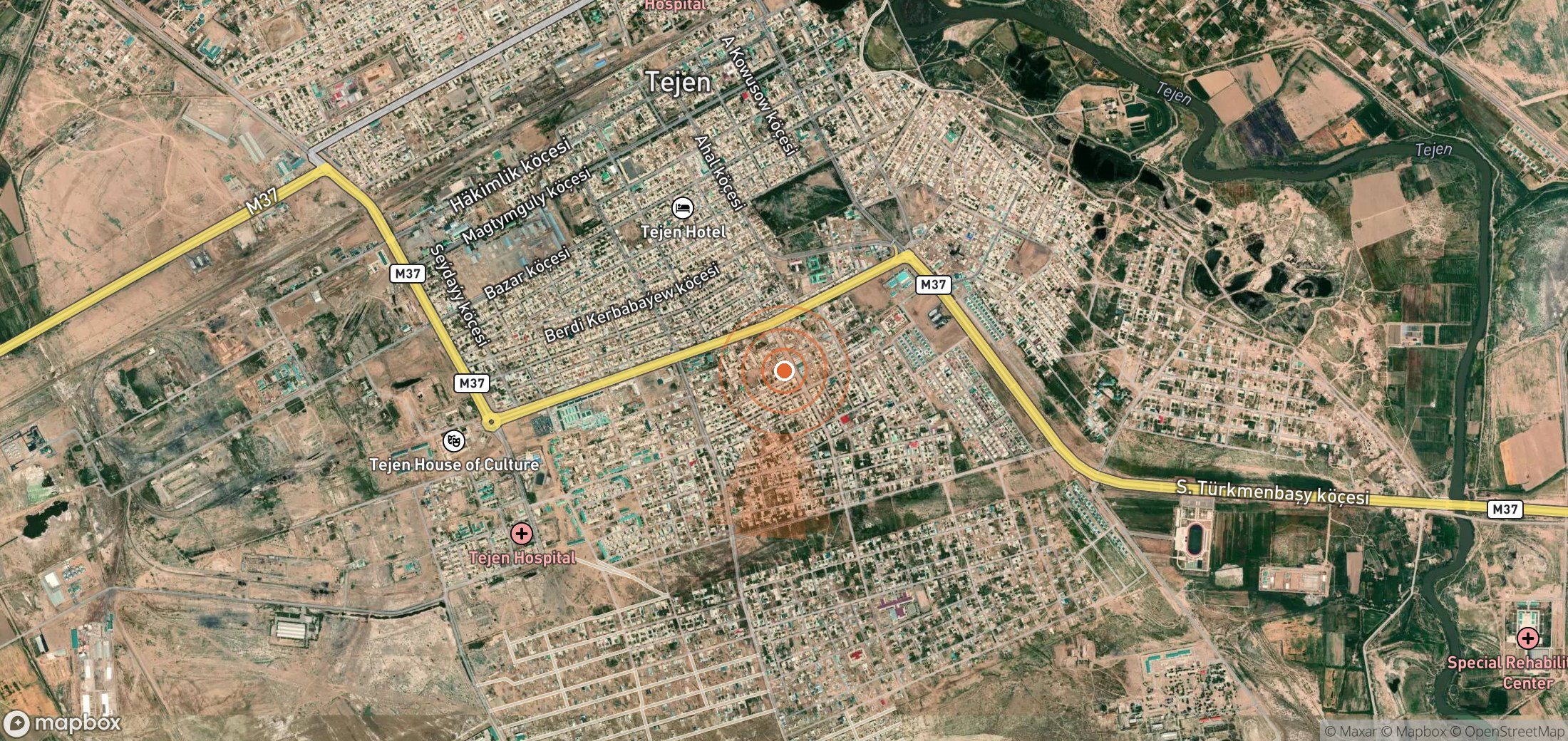 Satellite map of methane plume locations in Turkmenistan