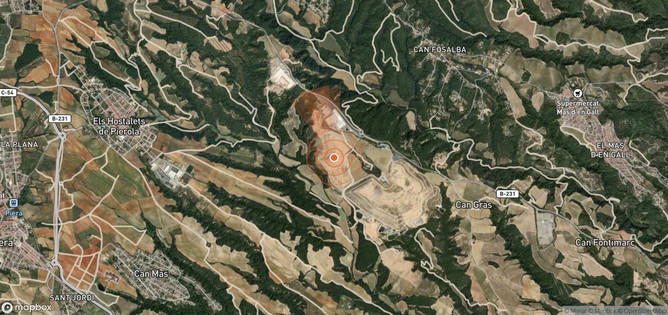 Satellite map of methane plume locations in Spain