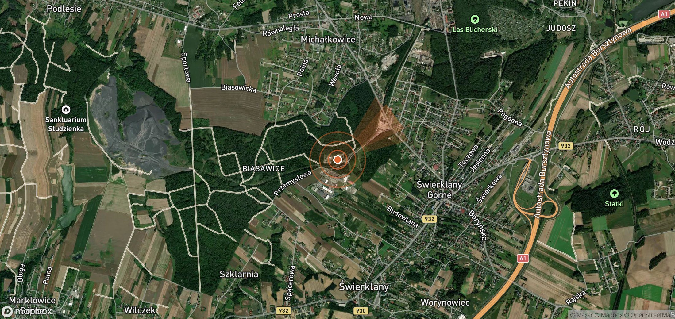 Satellite map of methane plume locations in Poland