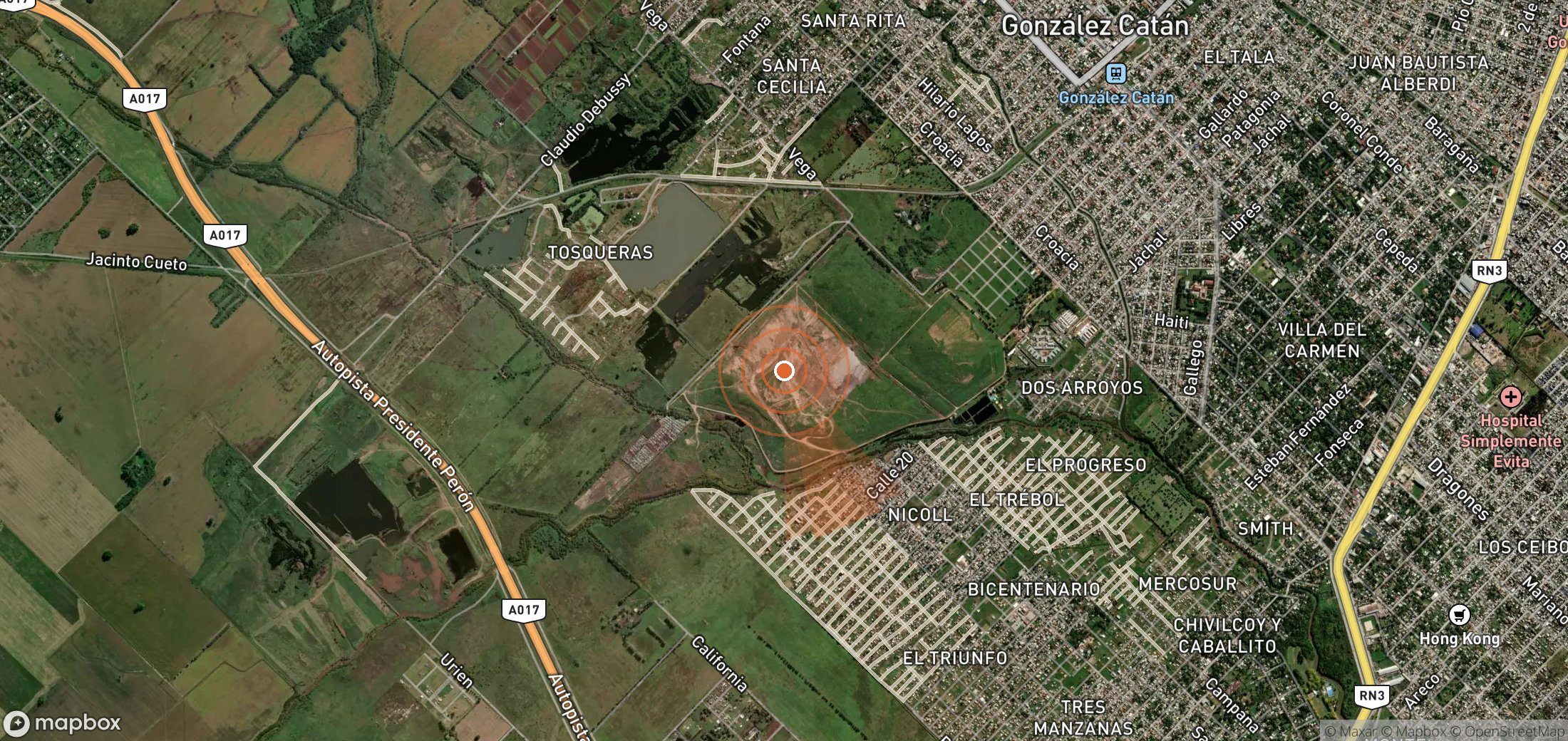 Satellite map of methane plume locations in Argentina