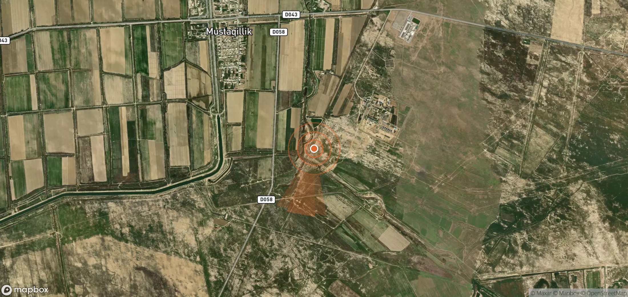 Satellite map of methane plume locations in Uzbekistan