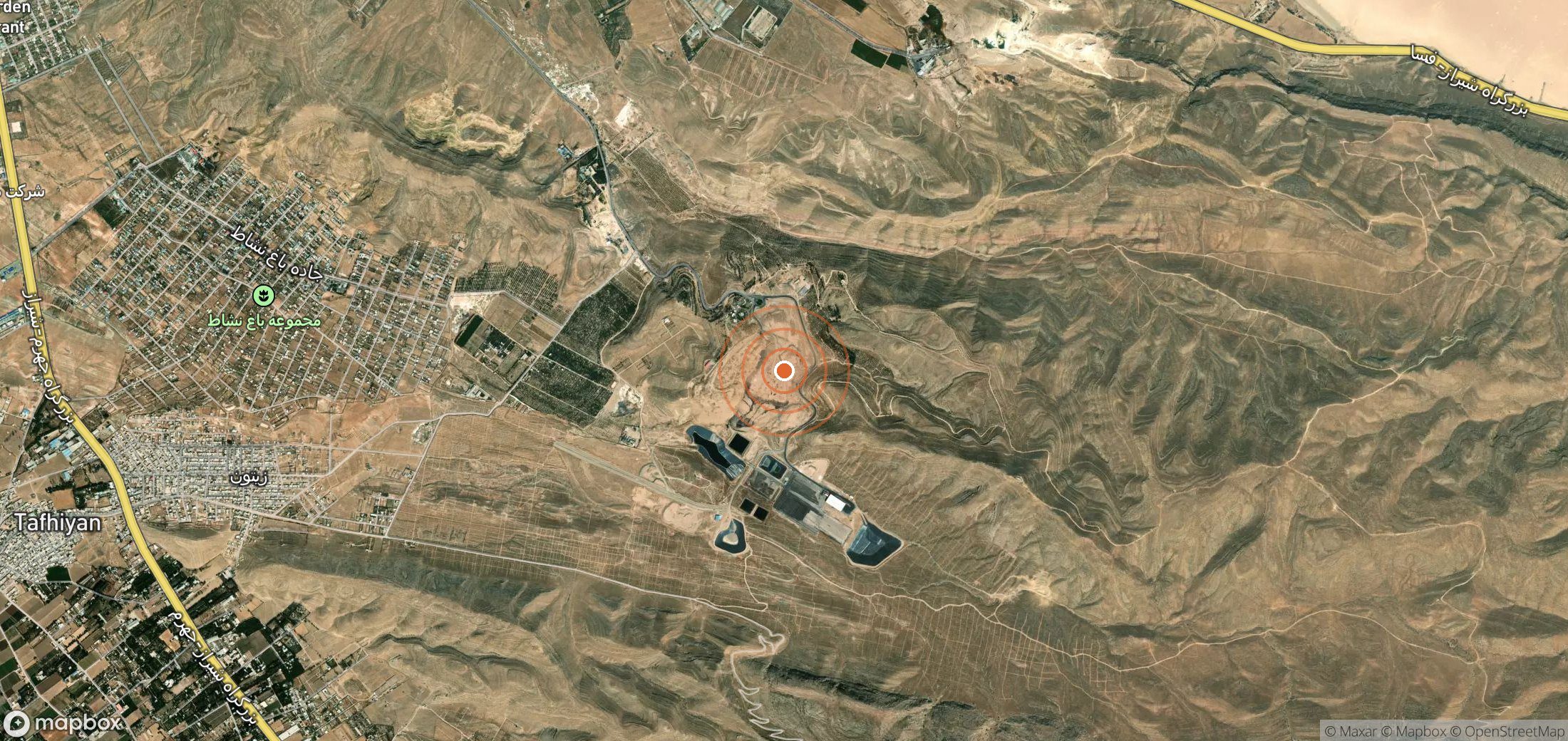 Satellite map of methane plume locations in Iran