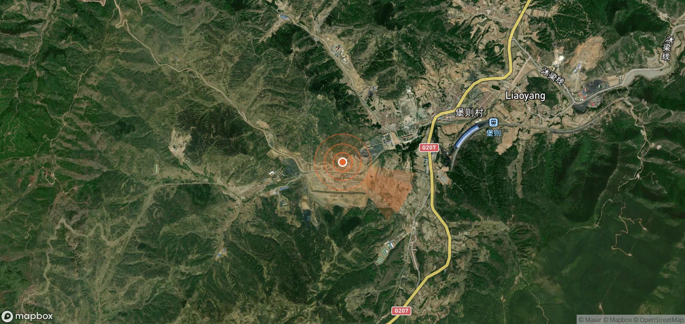 Satellite map of methane plume locations in China