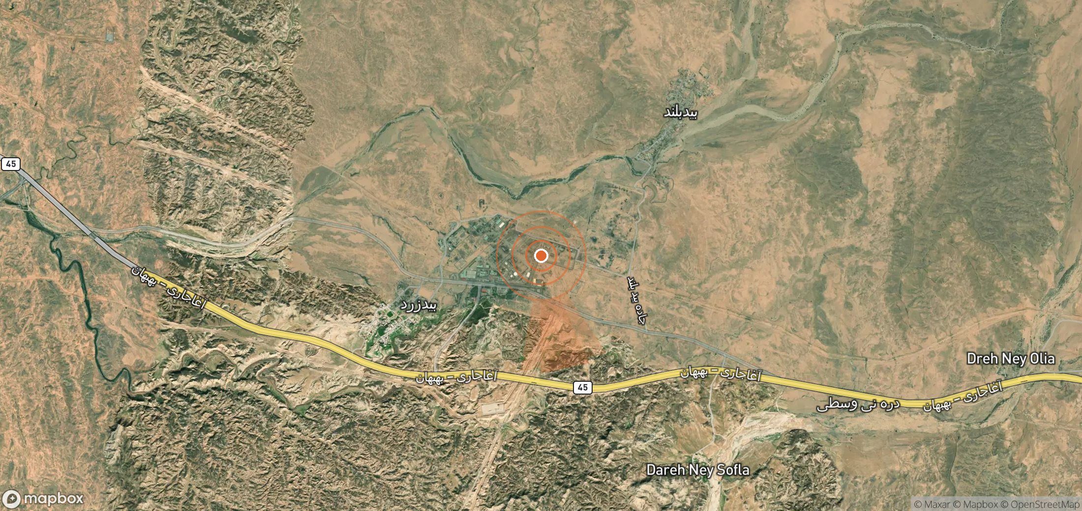 Mapa satelital de plumas de metano en Irán