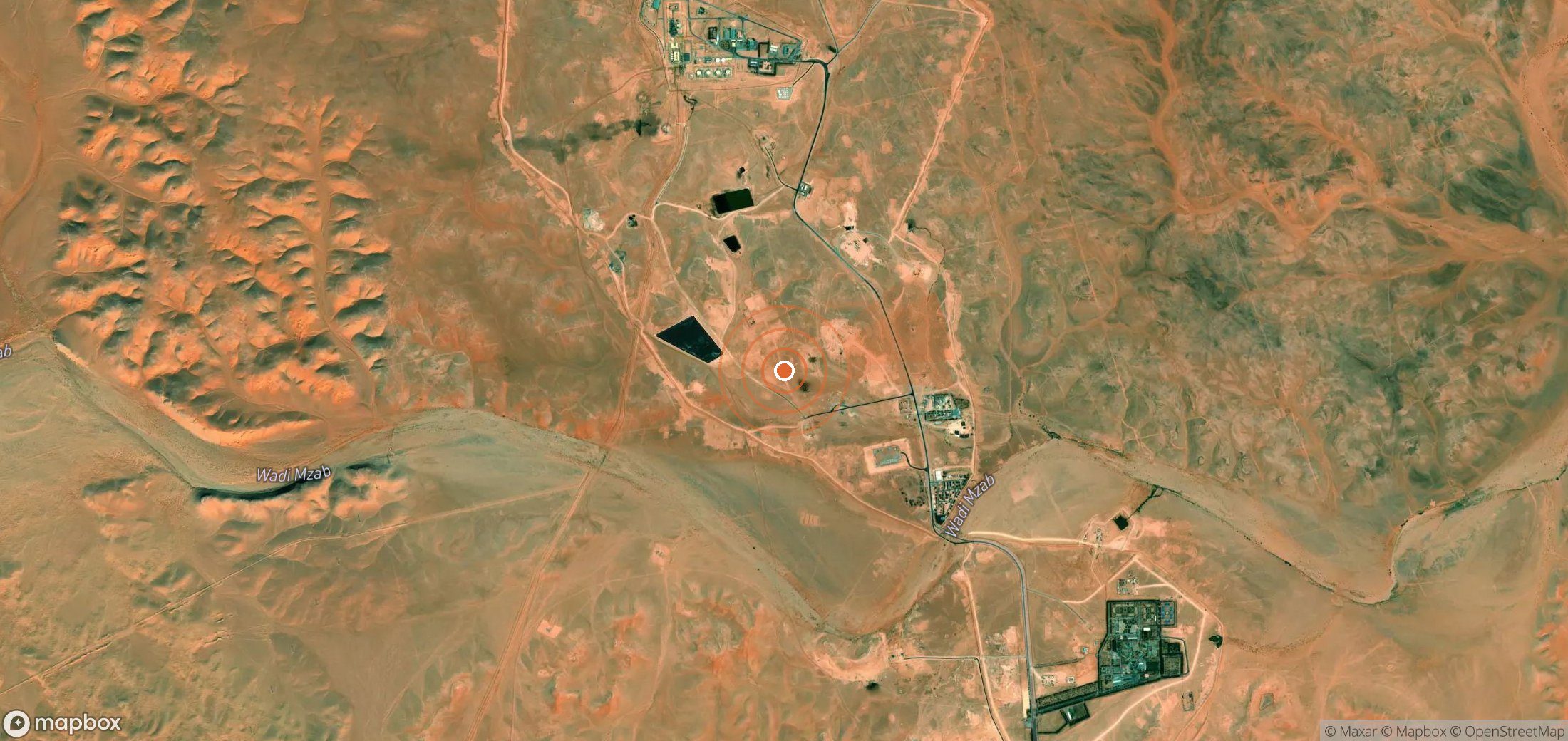 Satellite map of methane plume locations in Algeria