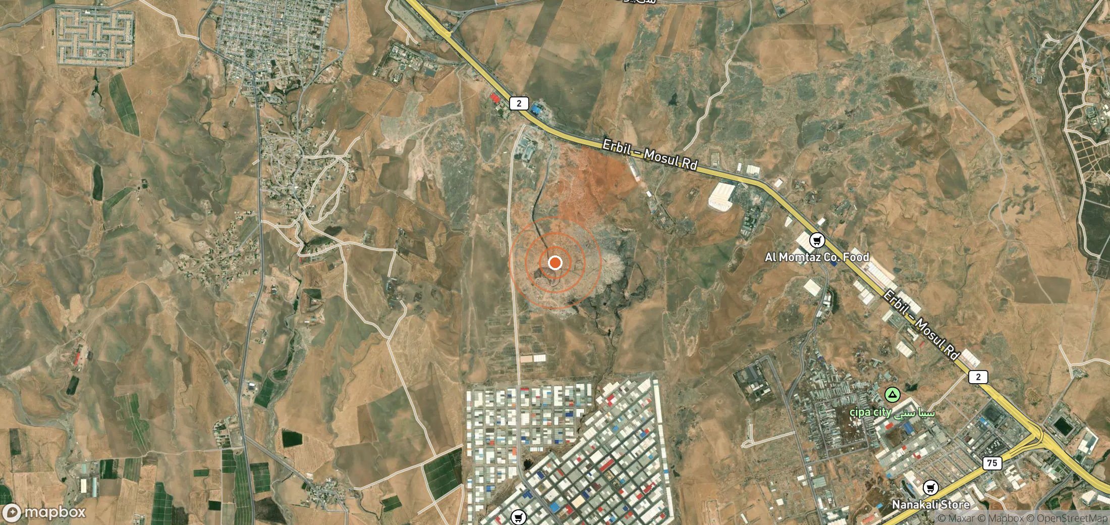 Mapa satelital de plumas de metano en Irak