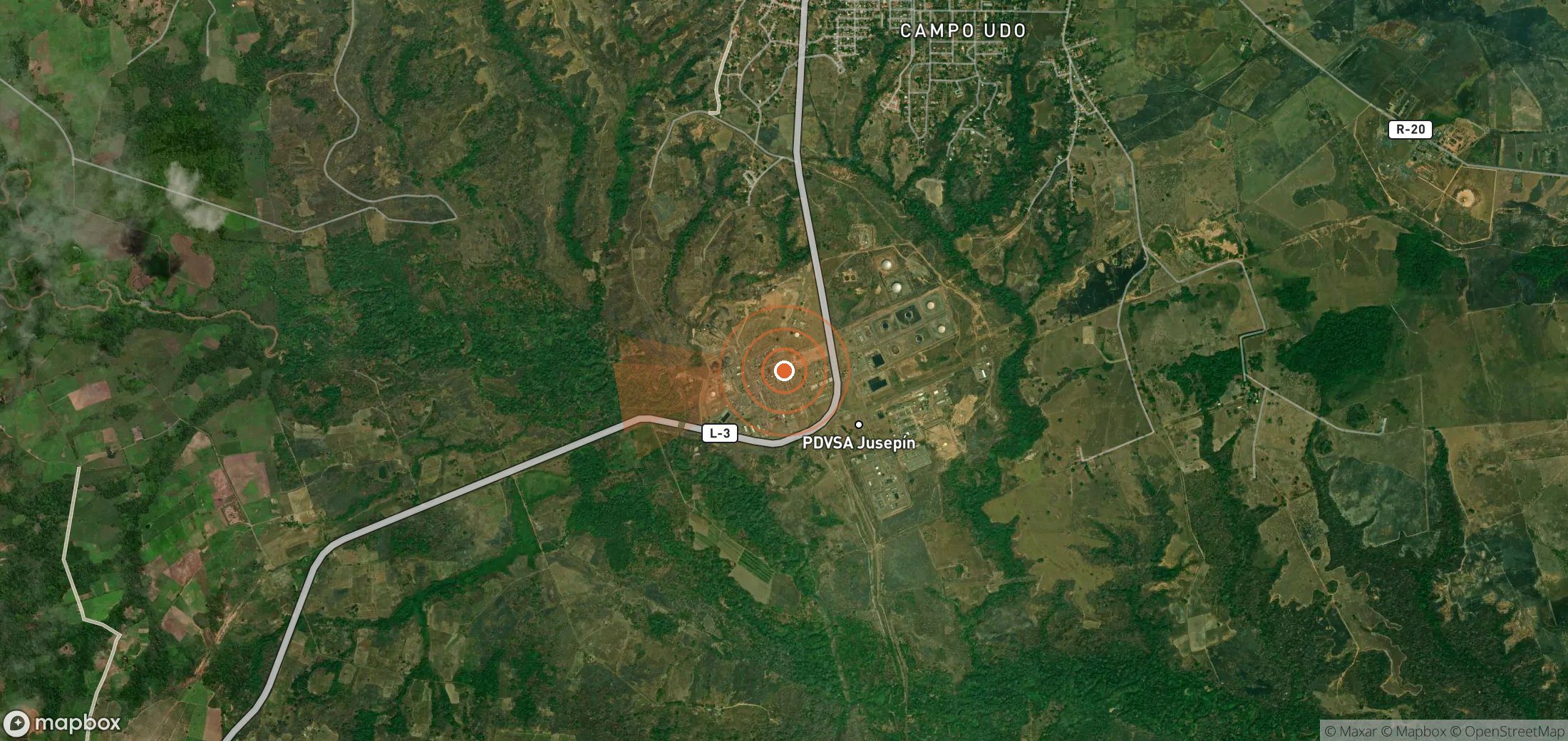 Satellite map of methane plume locations in Venezuela