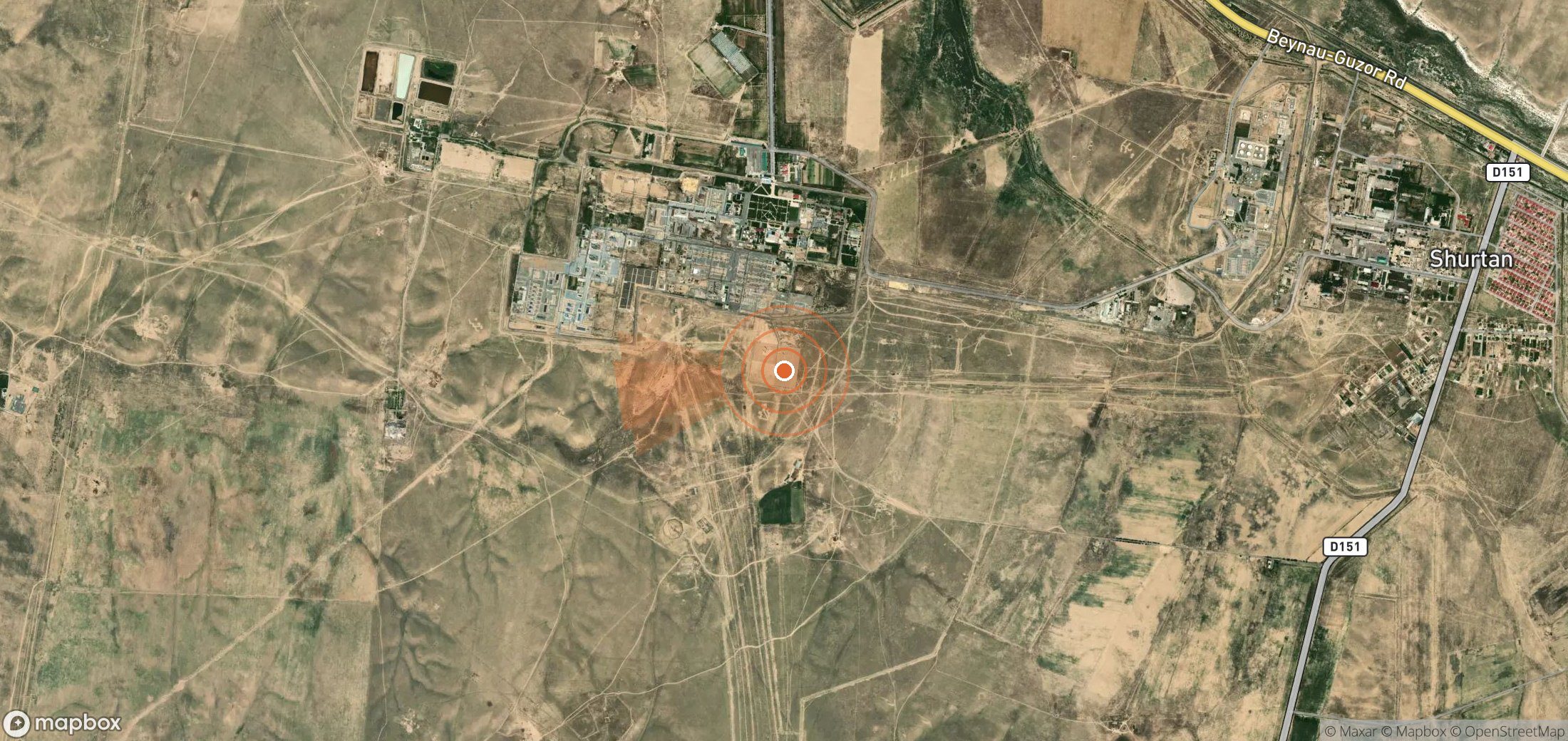 Satellite map of methane plume locations in Uzbekistan