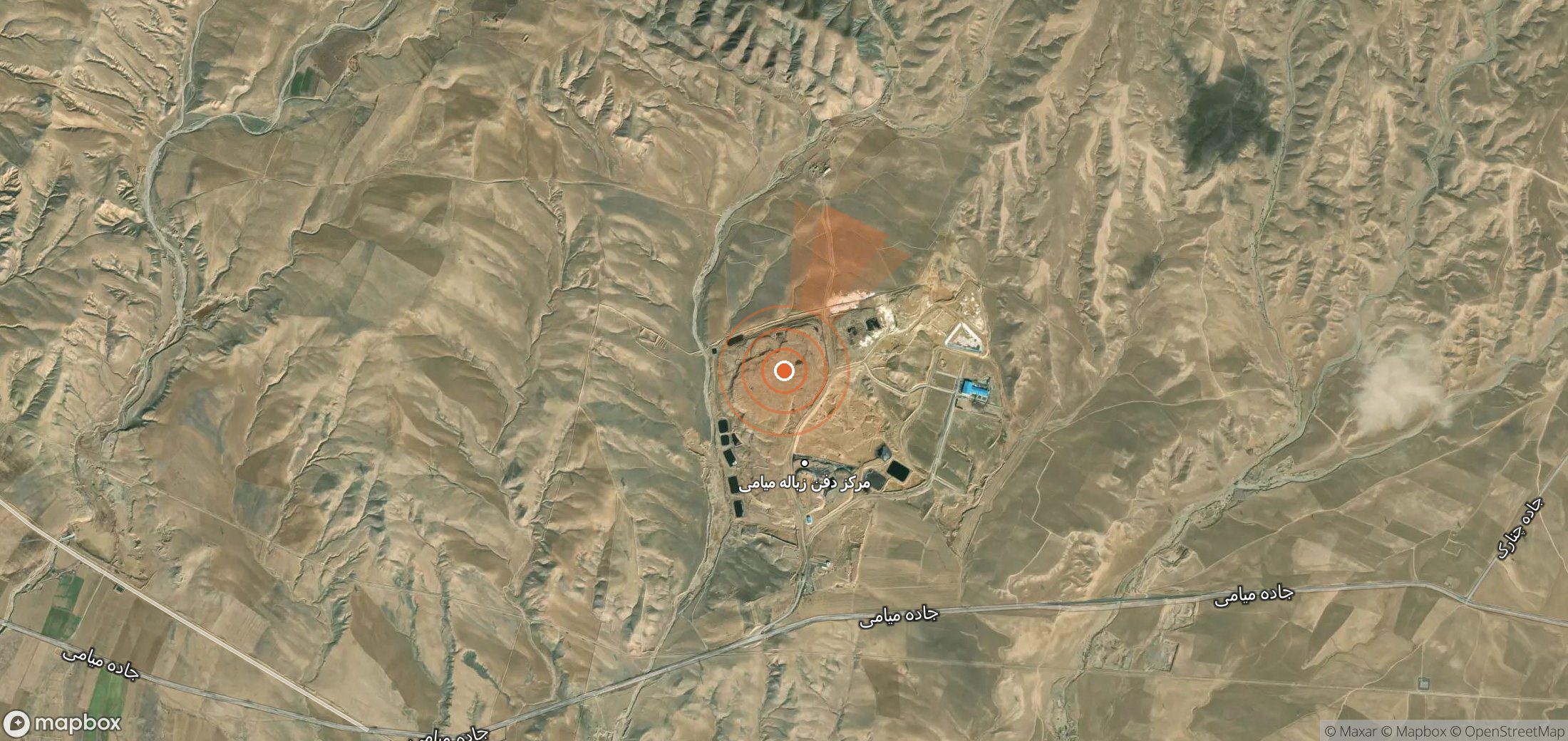Satellite map of methane plume locations in Iran