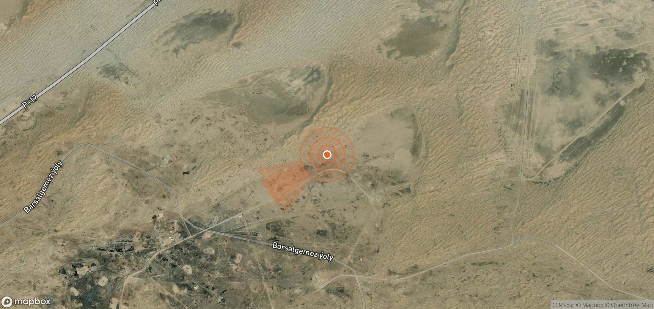 Mapa satelital de plumas de metano en Turkmenistán